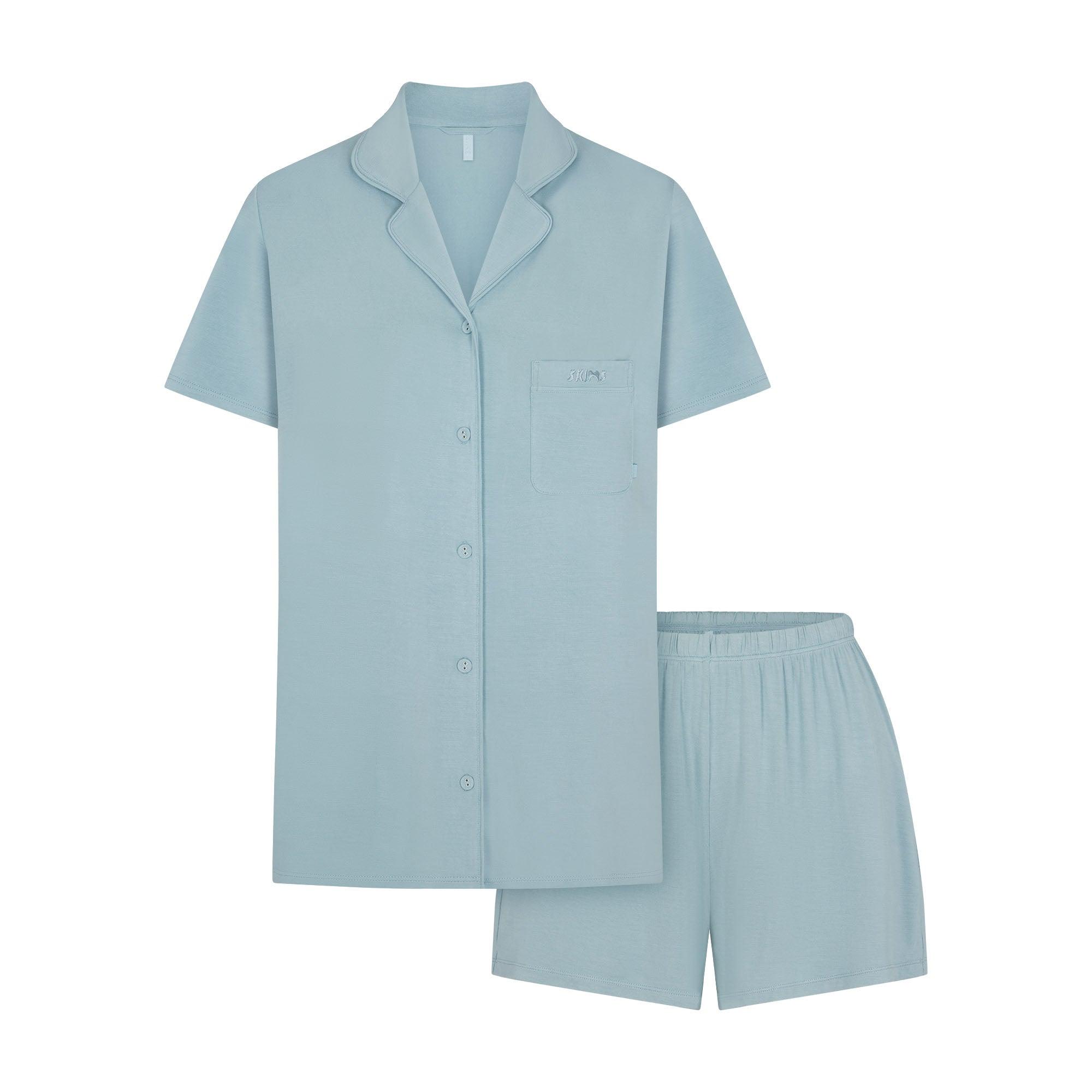 Skims Sleep Short Sleeve Button Up Set in Blue | Lyst