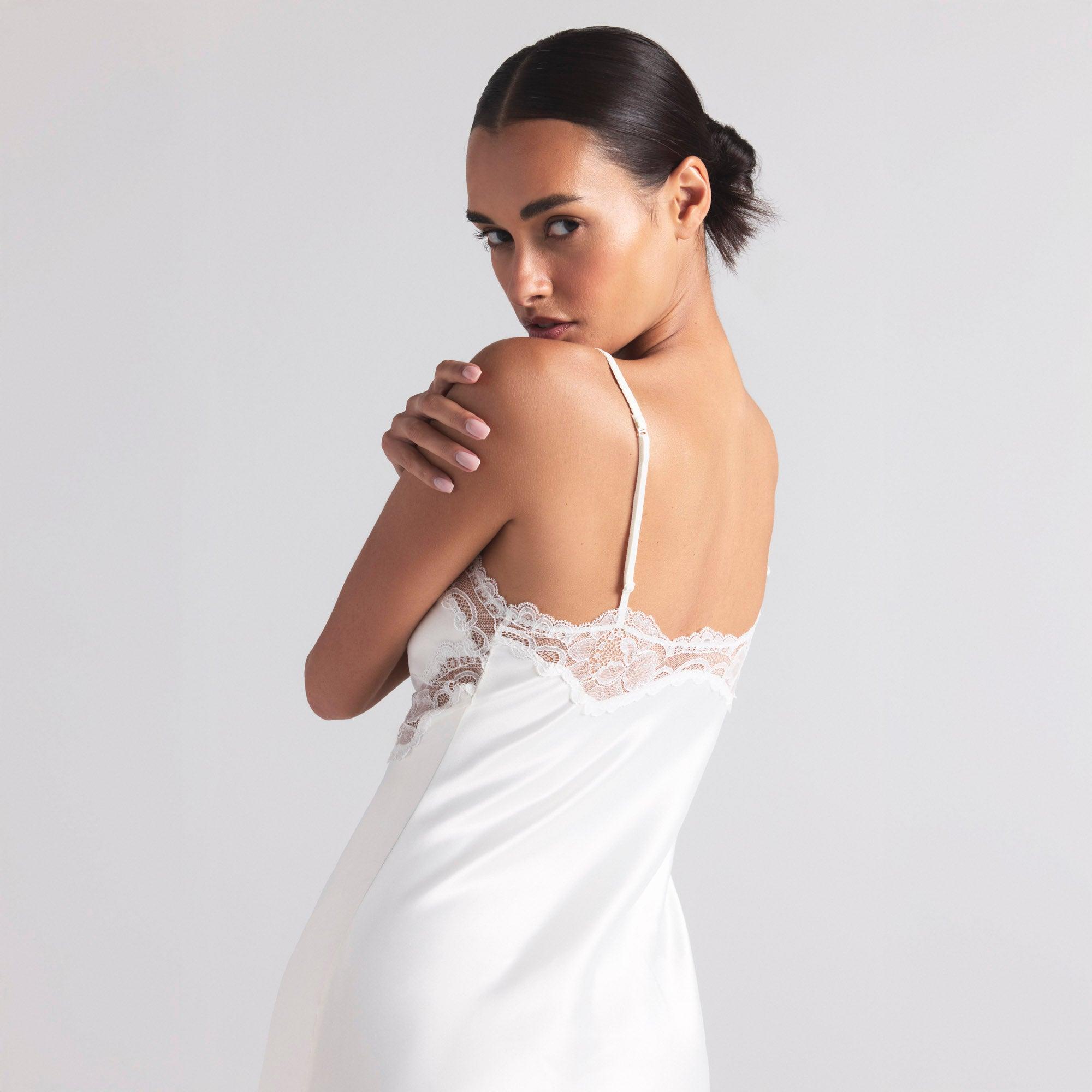 Skims Lace Midi Slip Dress in White | Lyst