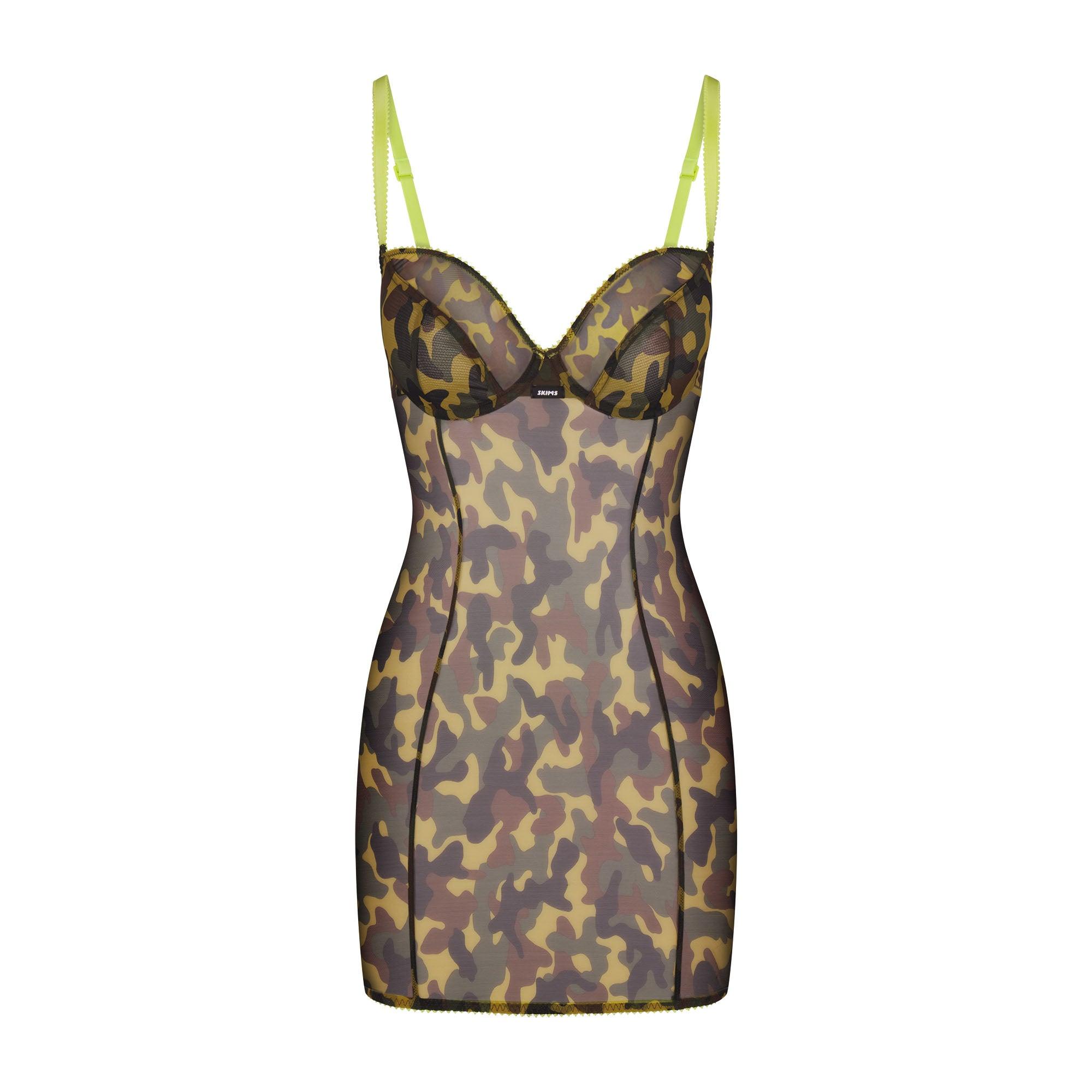 Skims Picot Mini Dress Daffodil Camo in Brown | Lyst