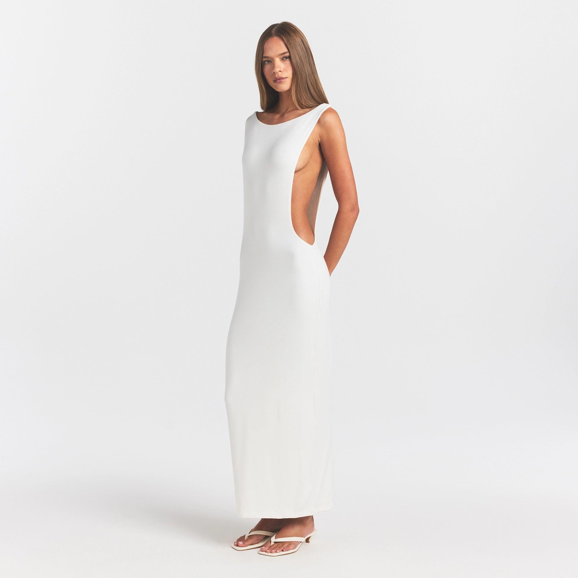 skims white dress outfit | Skims | Skims dress outfit Features a crew neckline and fits true to size. SKIMS ROMANCE DRAPED MINI SLIP