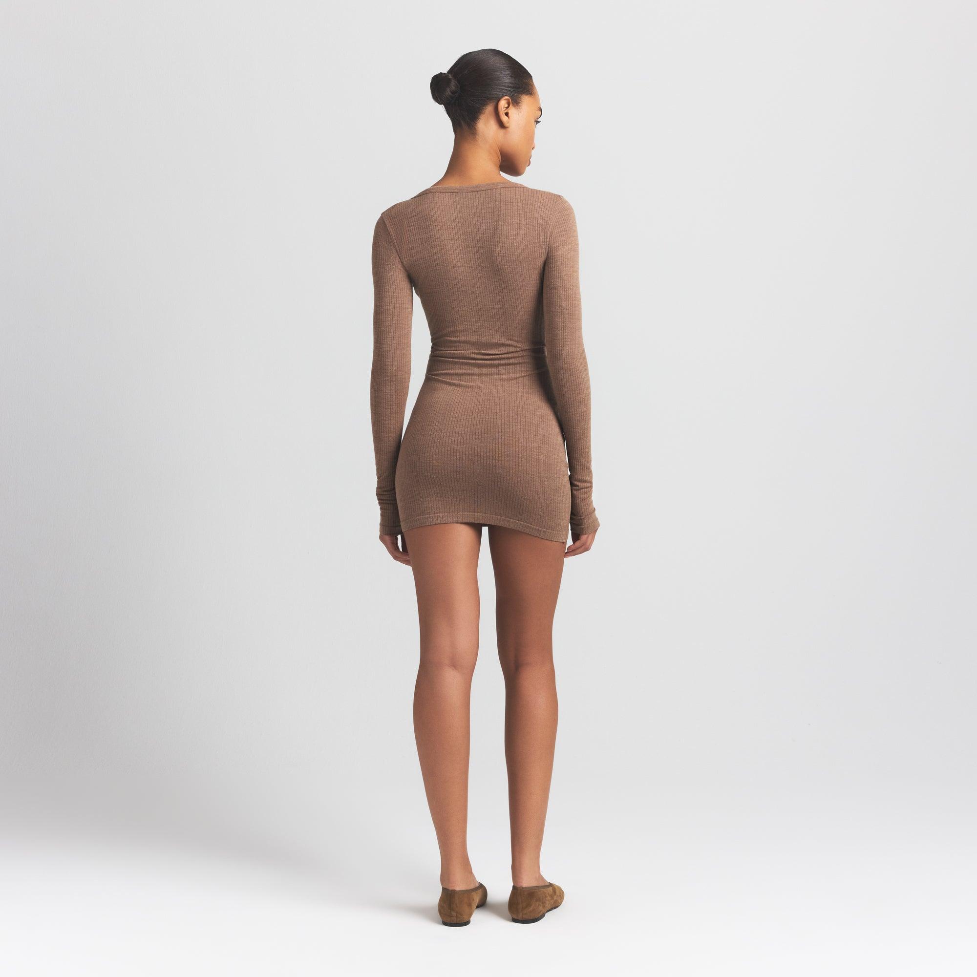 brown long sleeve skims dress Skims Fits Everybody Crew Neck Long Sleeve Dress - Cocoa