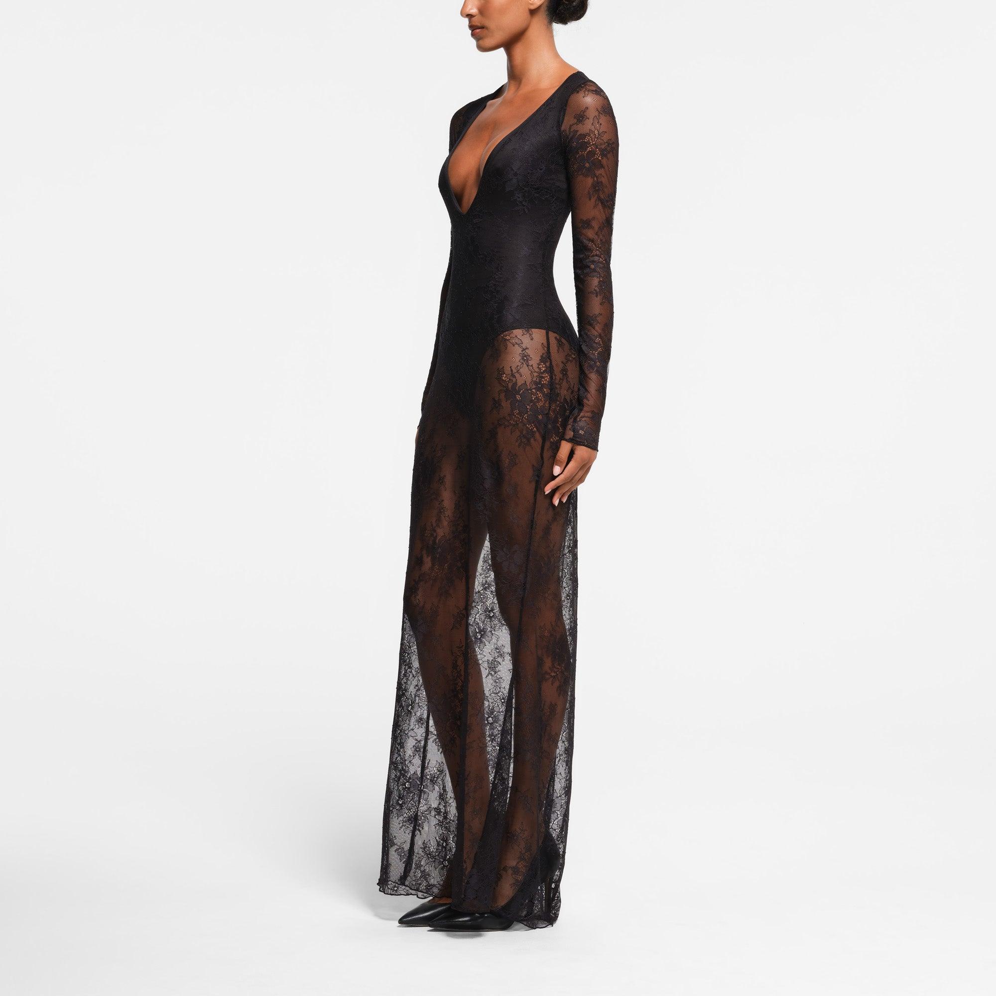 SKIMS スキムズ Long-Sleeve Slit Maxi Dress Amazon.com: Women's Skims Maxi Dresses Long Sleeve High Neck