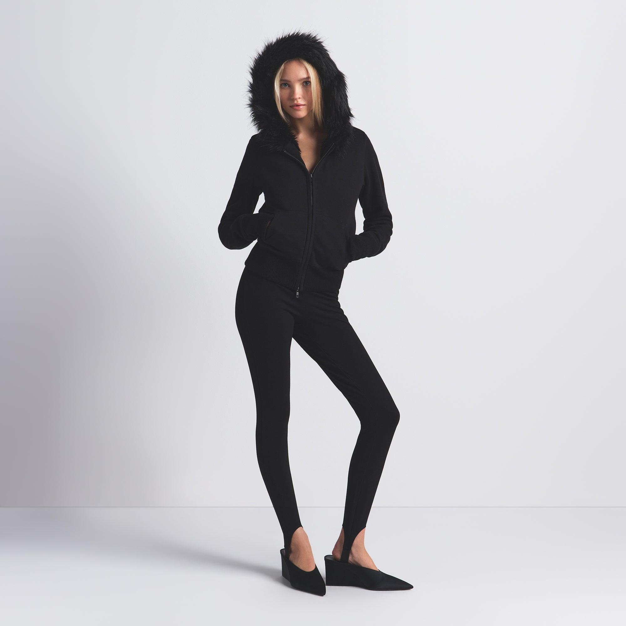Skims Faux Fur Lined Zip Up Hoodie in Black | Lyst