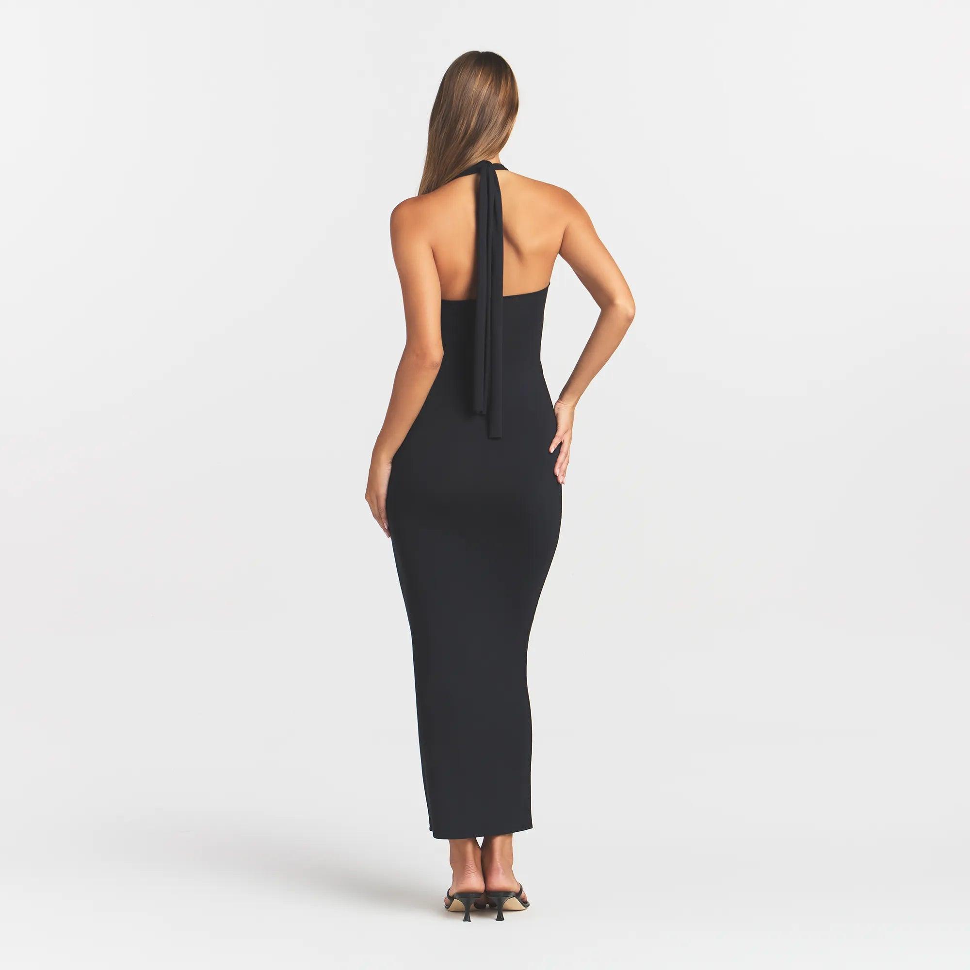 knee length dresses for ladies SKIMS Soft Lounge Cami Slit Long Dress Onyx