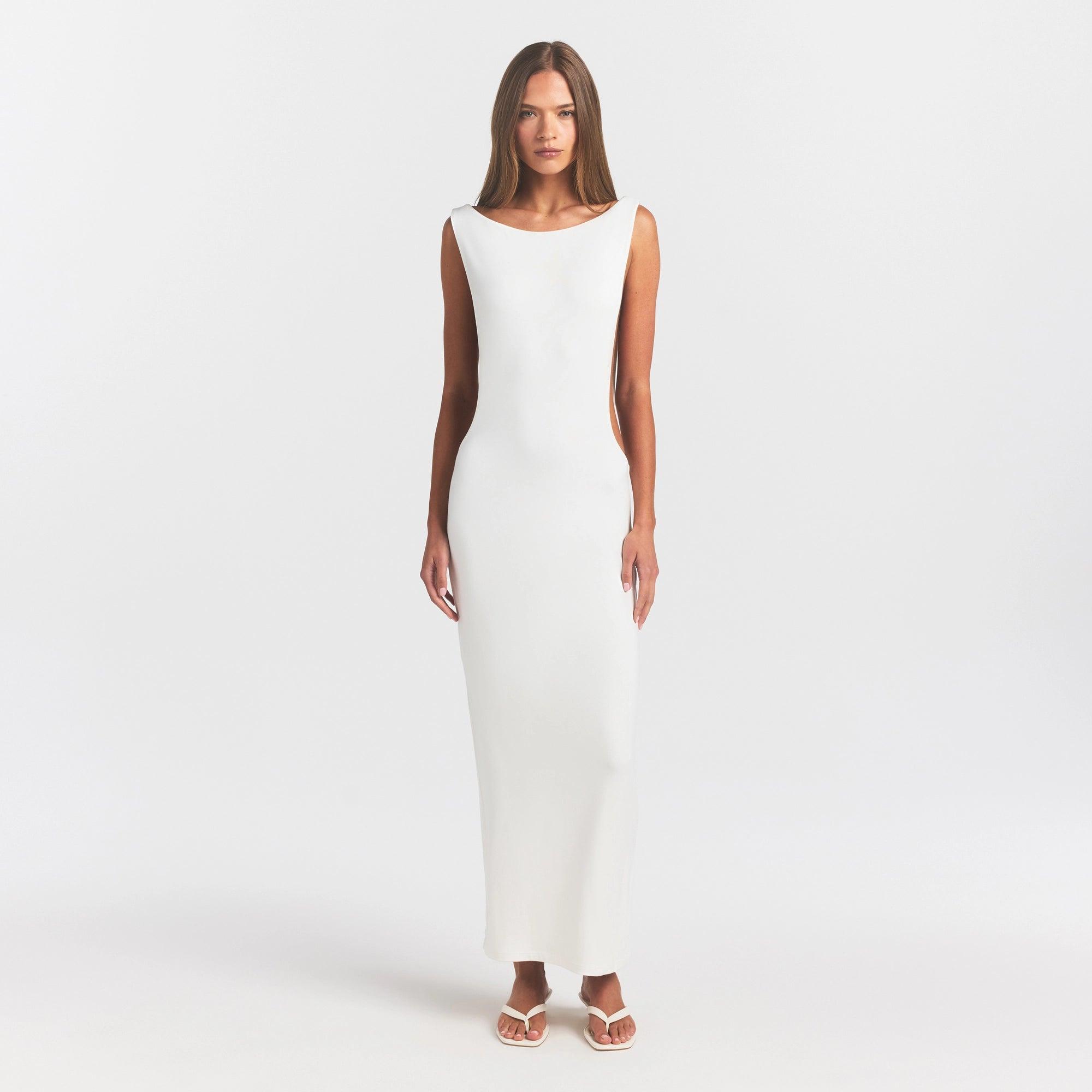 white skims dress Women's Soft Lounge Ribbed Long Sleeve Marble Size XL NWT loungewear and shapewear SKIMS | Cupro Jersey Wrap