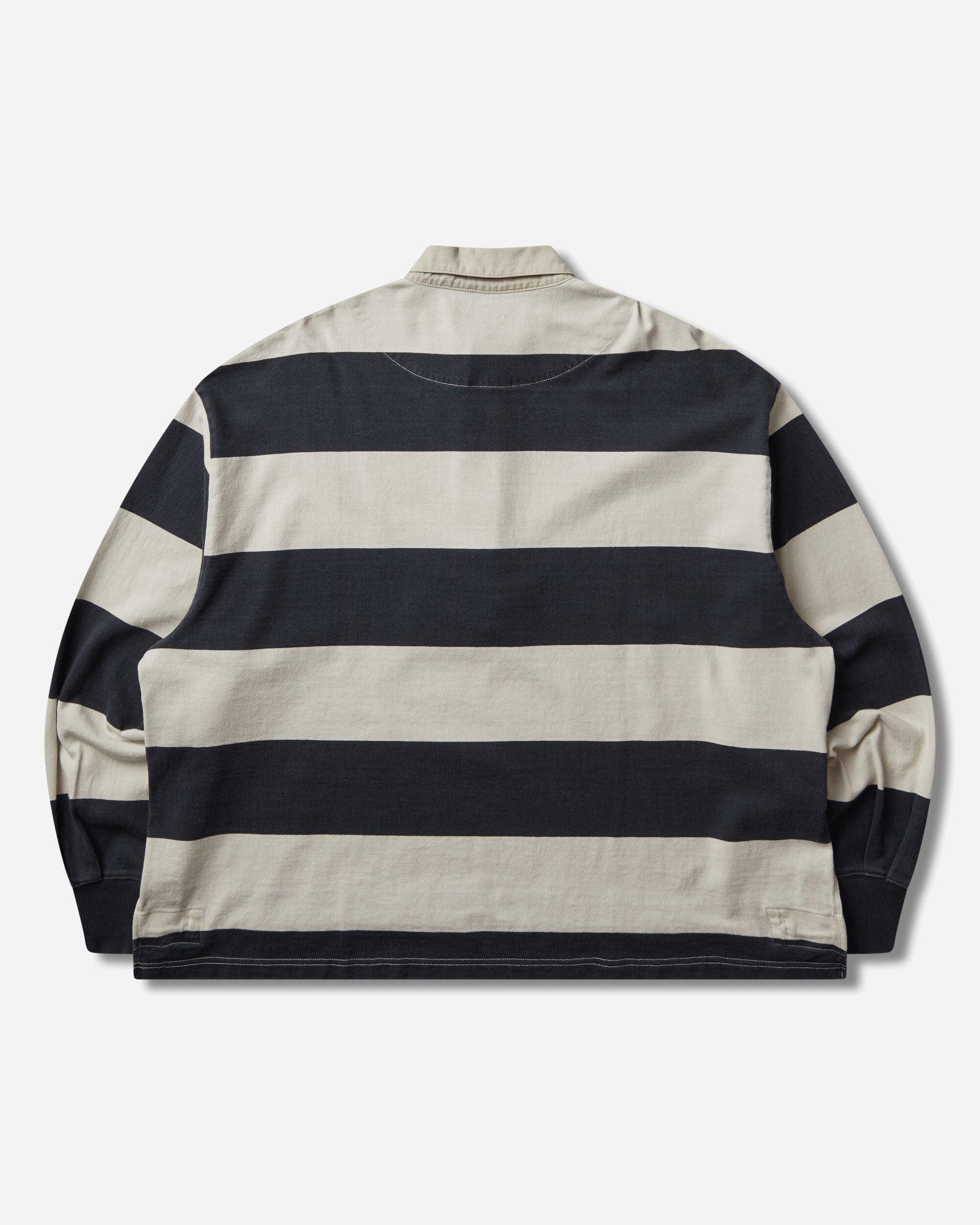 Kapital Men S Jail Stripe Jersey Big rugger Shirt Black / Ecru in 
