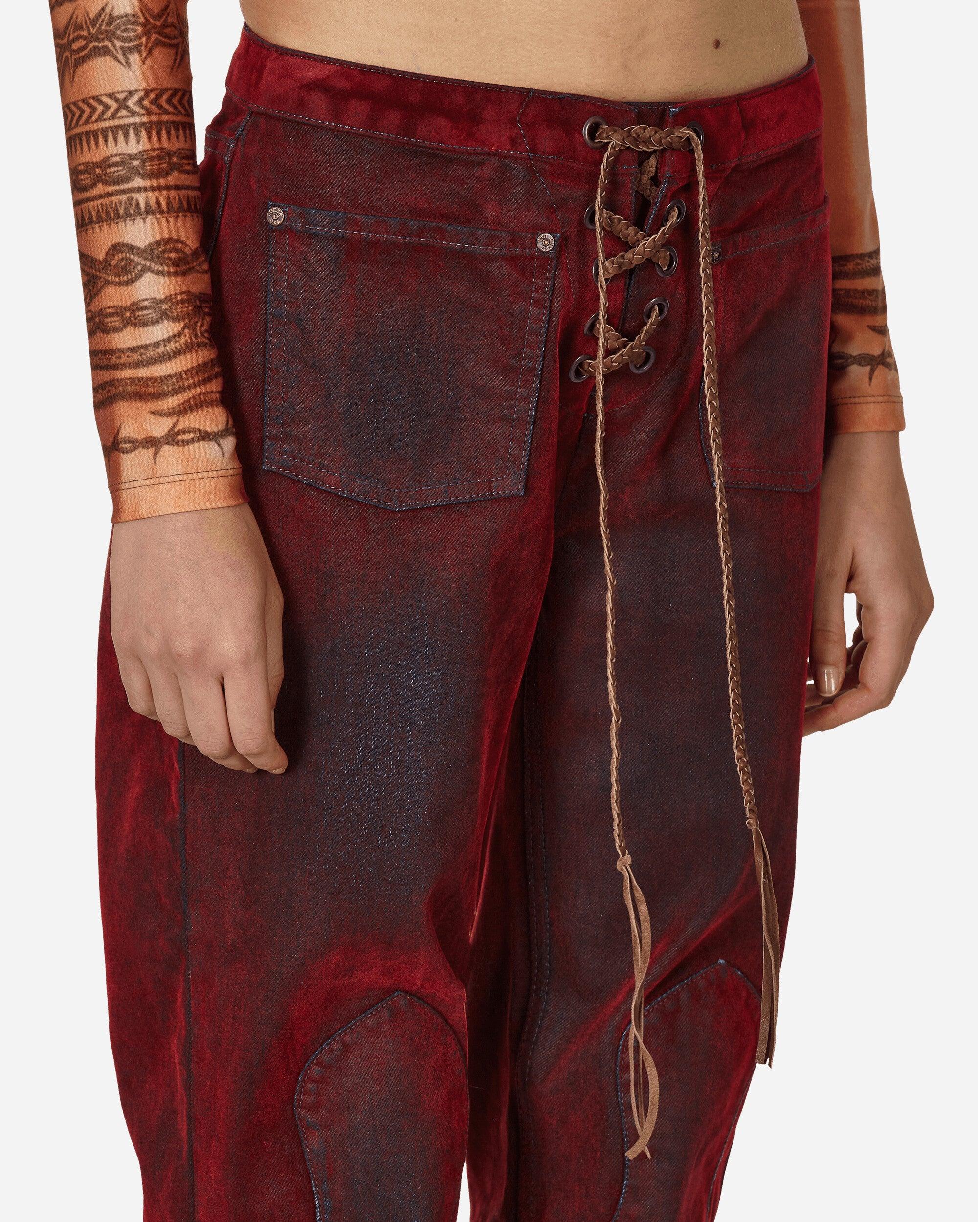 Guess Lace Straight Denim Velvet Pants in Red Lyst Australia