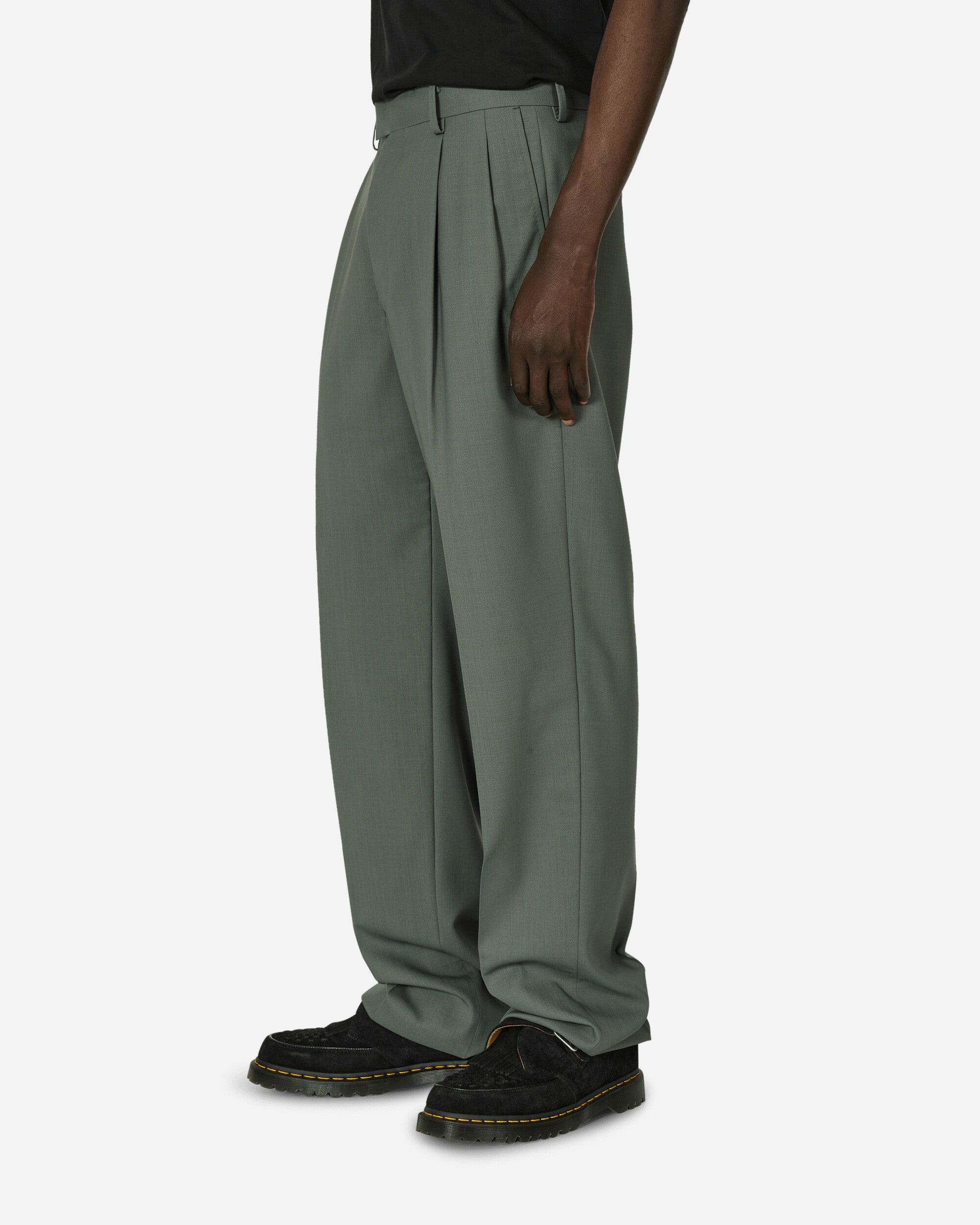 Wacko Maria Dormeuil Double Pleated Trousers in Green for Wacko Maria Dormeuil Double Pleated Trousers in Green for