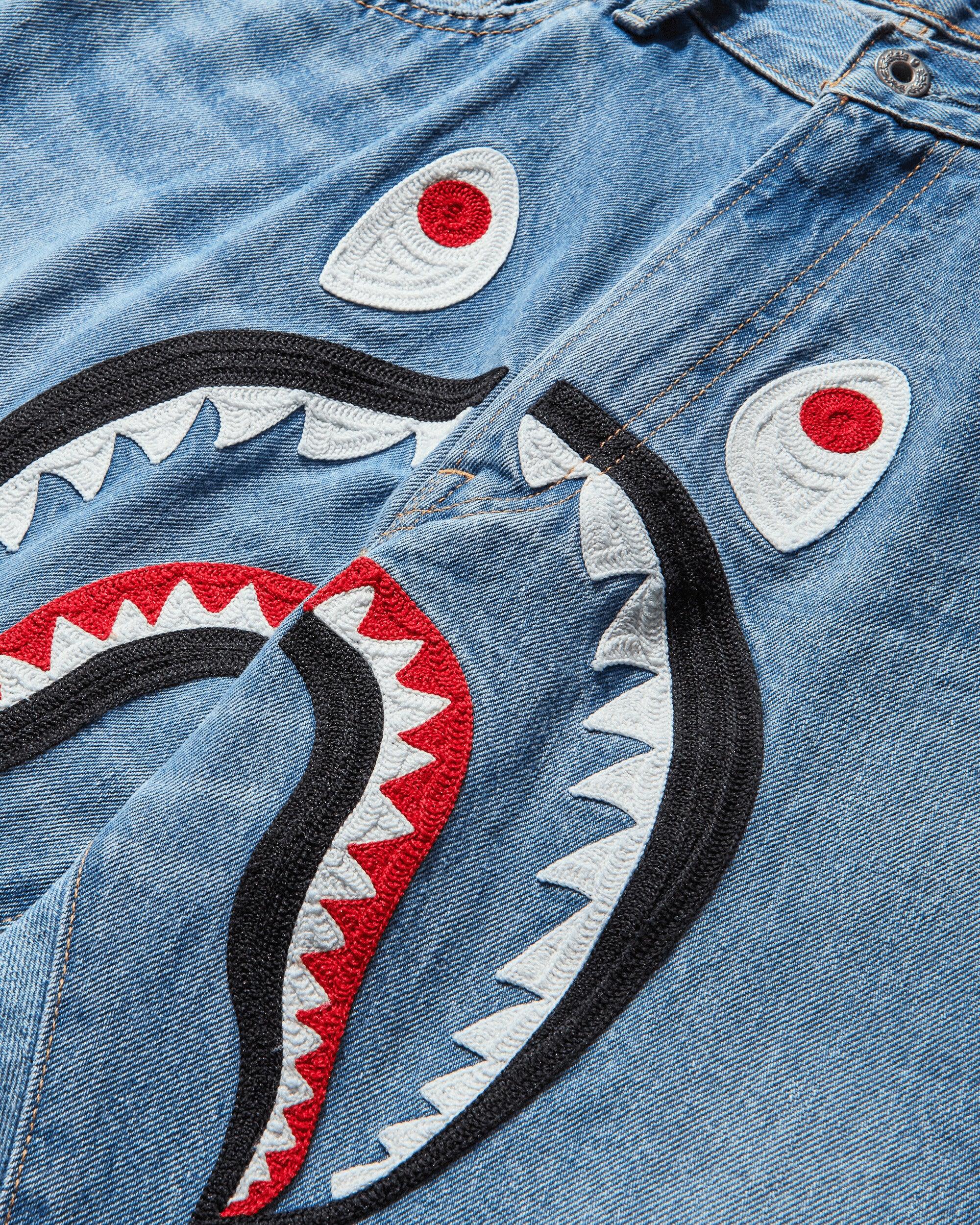 A Bathing Ape Men S Shark Loose Fit 13oz Denim Pants Indigo in