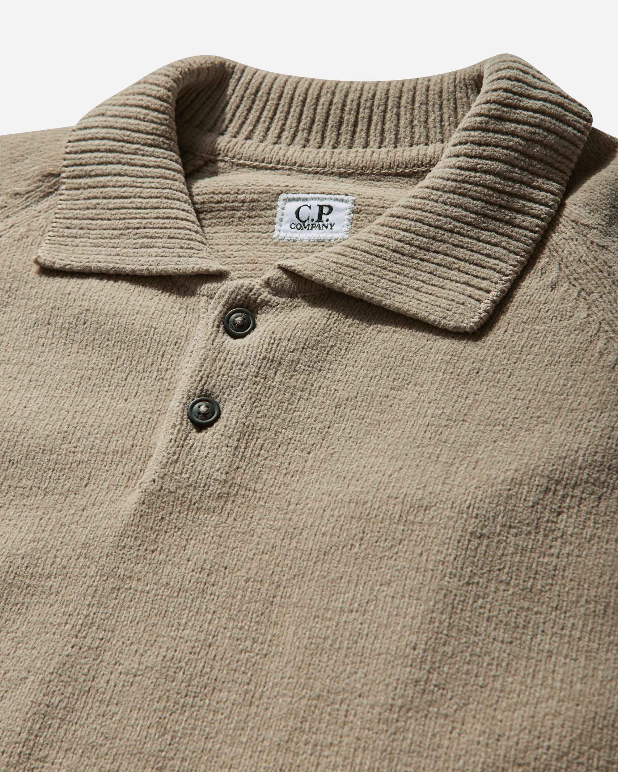 C.P. Company S Chenille Cotton Polo Knit Sweater Vintage Khaki in 