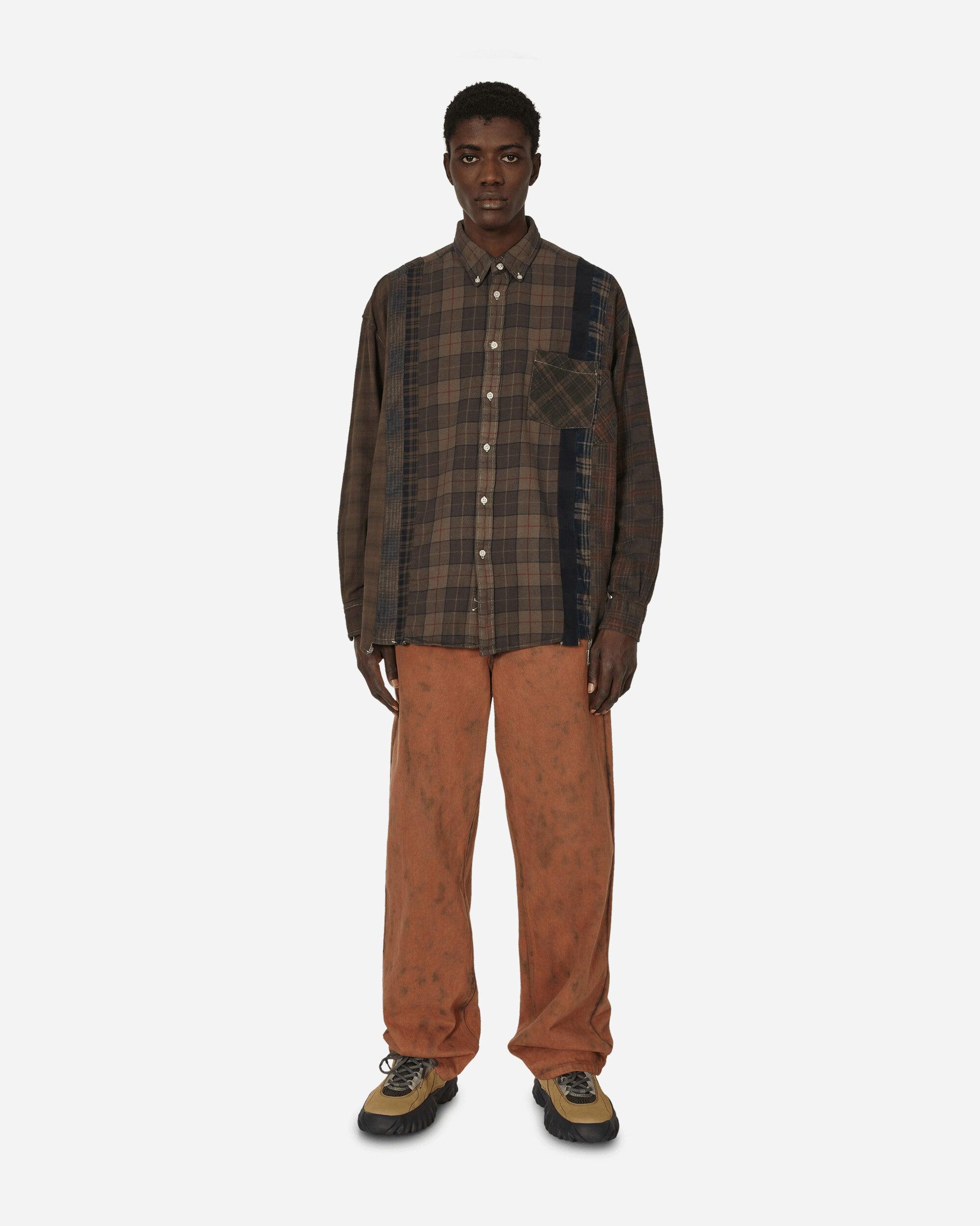 Rebuild By Needles 7CUTS WIDE SHIRT ブラウン Needles 7 Cuts Flannel Wide Shirt Over Dye in Brown for Men