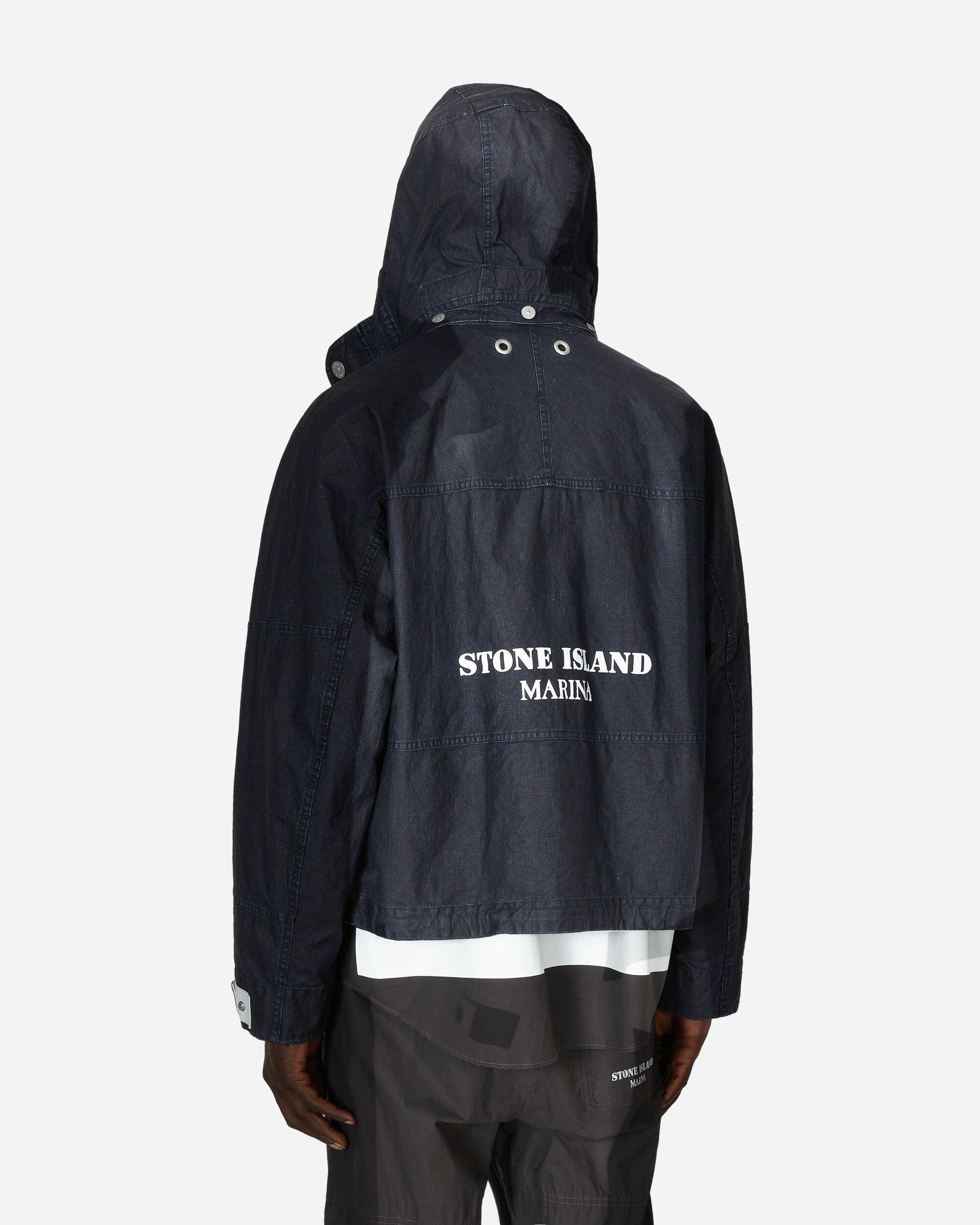 Stone Island Marina Raw Pleated Linen Hooded Jacket Royal in Blue 