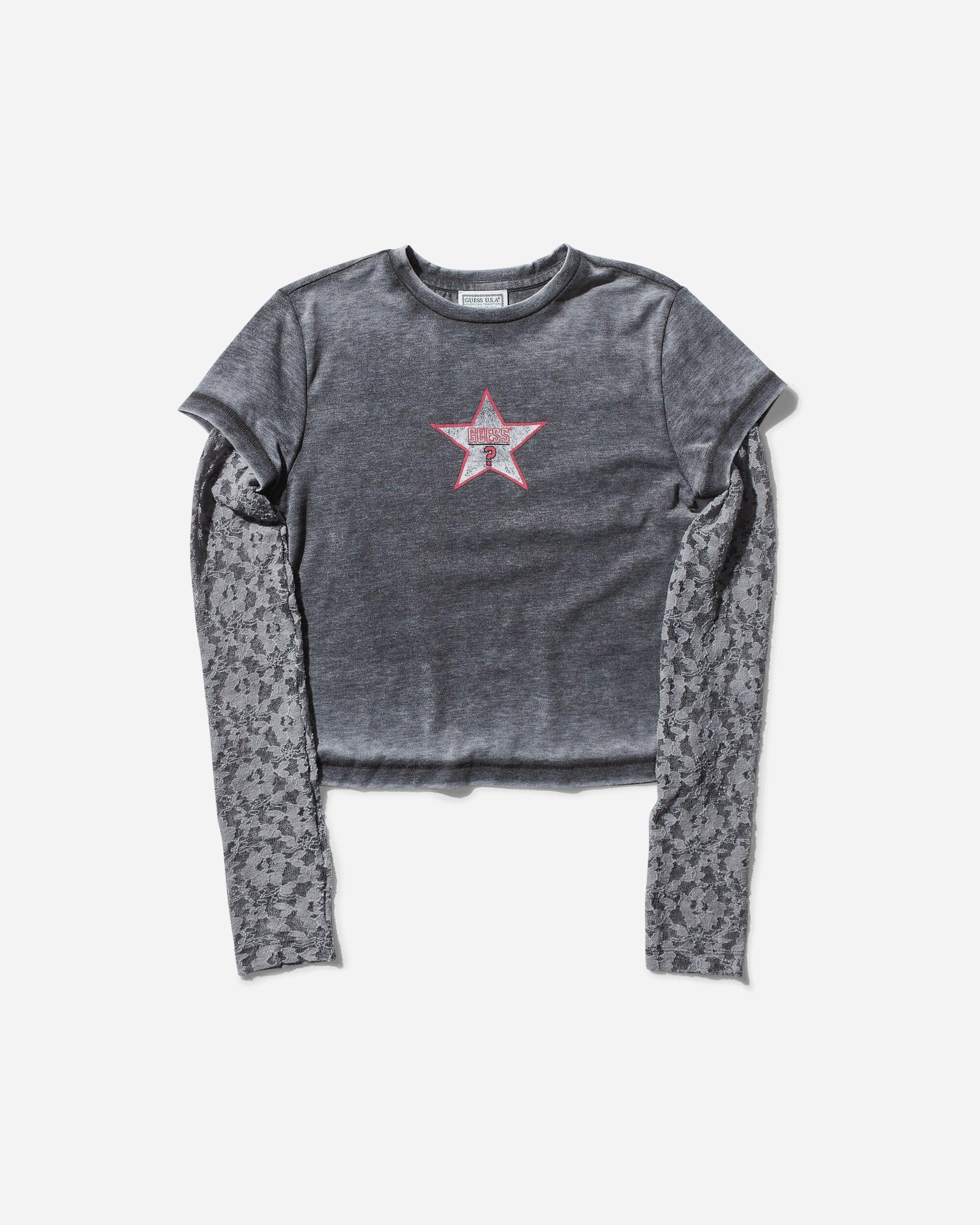 【GUESS USA】24fw VINTAGE LAYERED LACE TEE Green Vintage Layered Lace T-shirt by GUESS USA on Sale