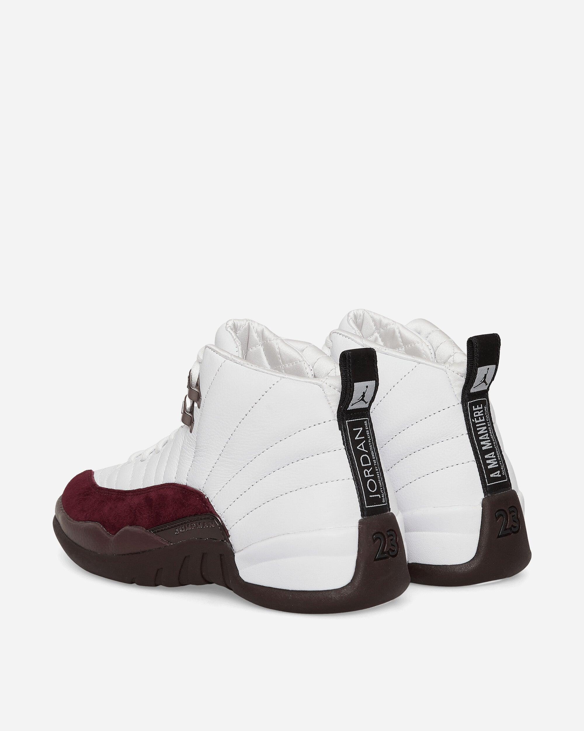 white and burgundy jordans 12