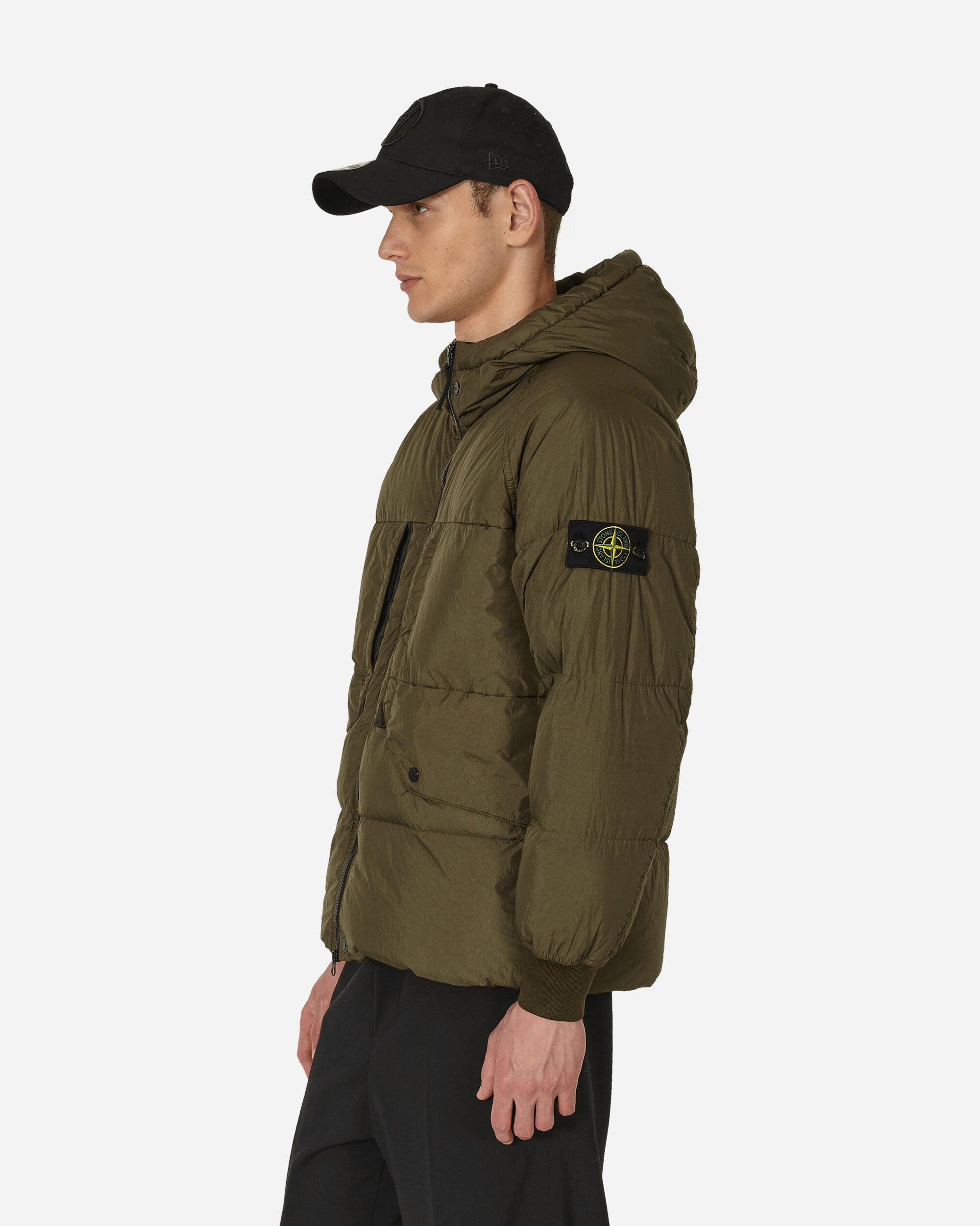 Stone Island Garment Dyed Crinkle Reps Hooded Down Jacket Olive in