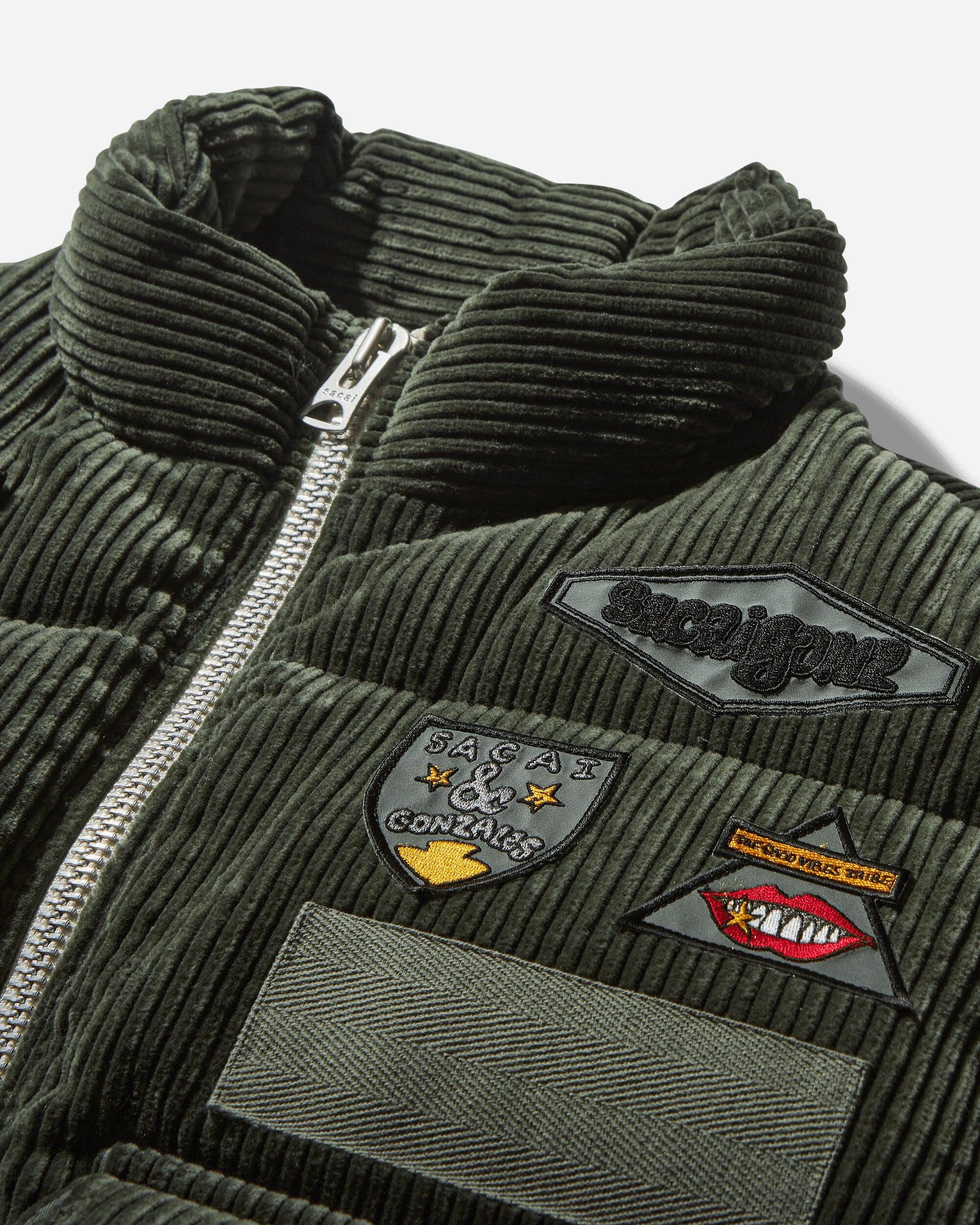 ジャケット・アウター sacai Gonz Multi PatchCorduroyPufferVest sacai-Green-Gonz-Multi-Patch-