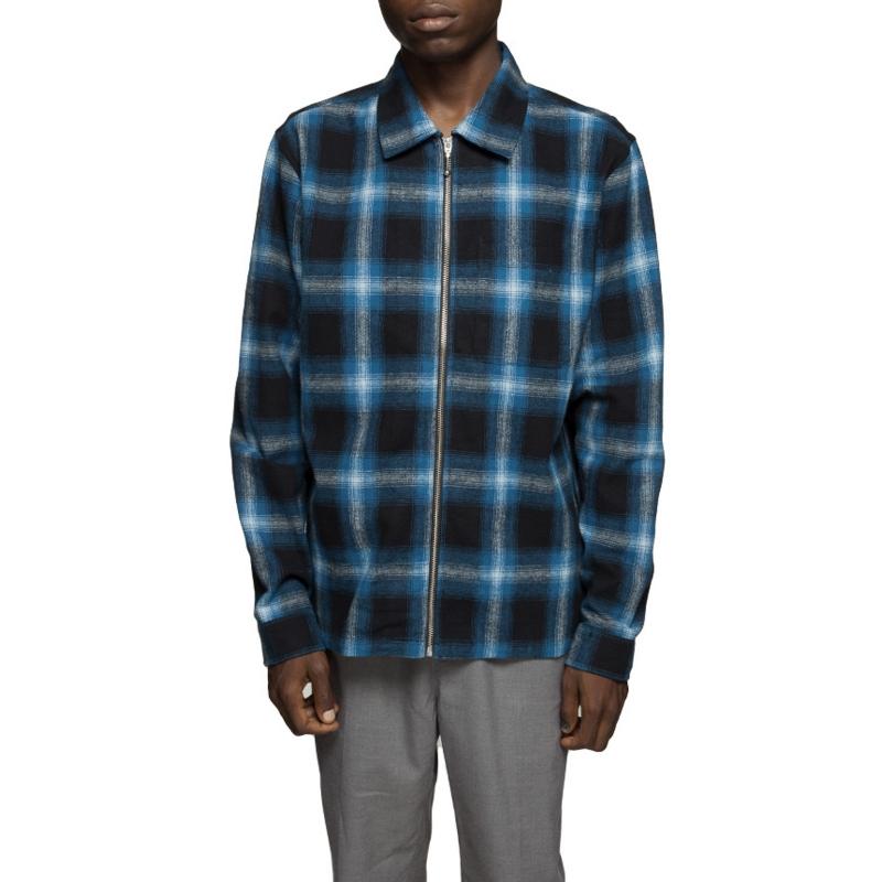 stussy zip up shadow plaid shirt