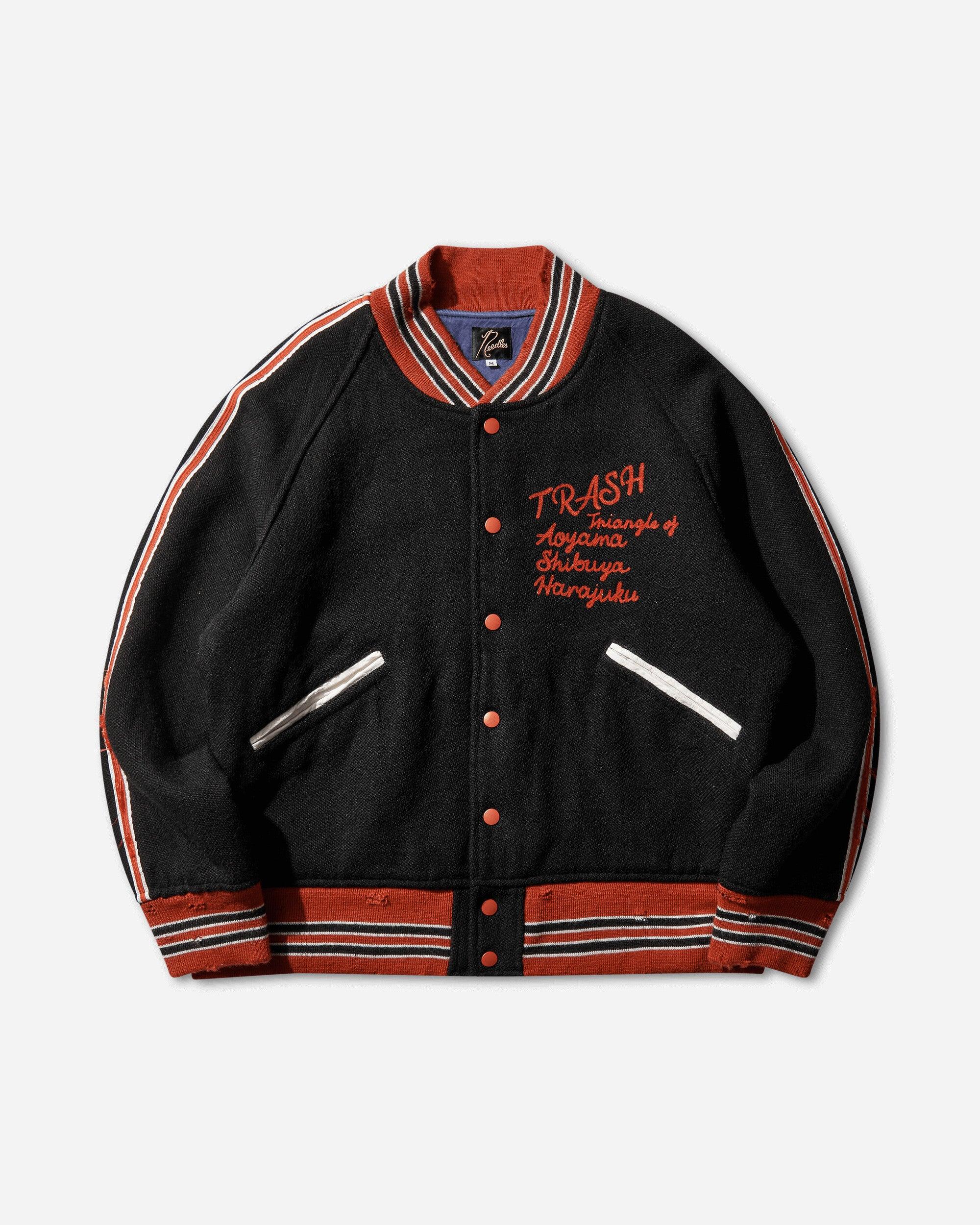 Needles Men S Wool Melton Deconstructed Lettered Jacket in Black 