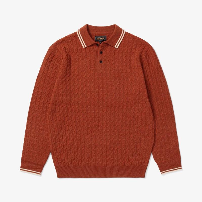 Beams Plus Knit Polo Cable 9g in Red for Men Lyst