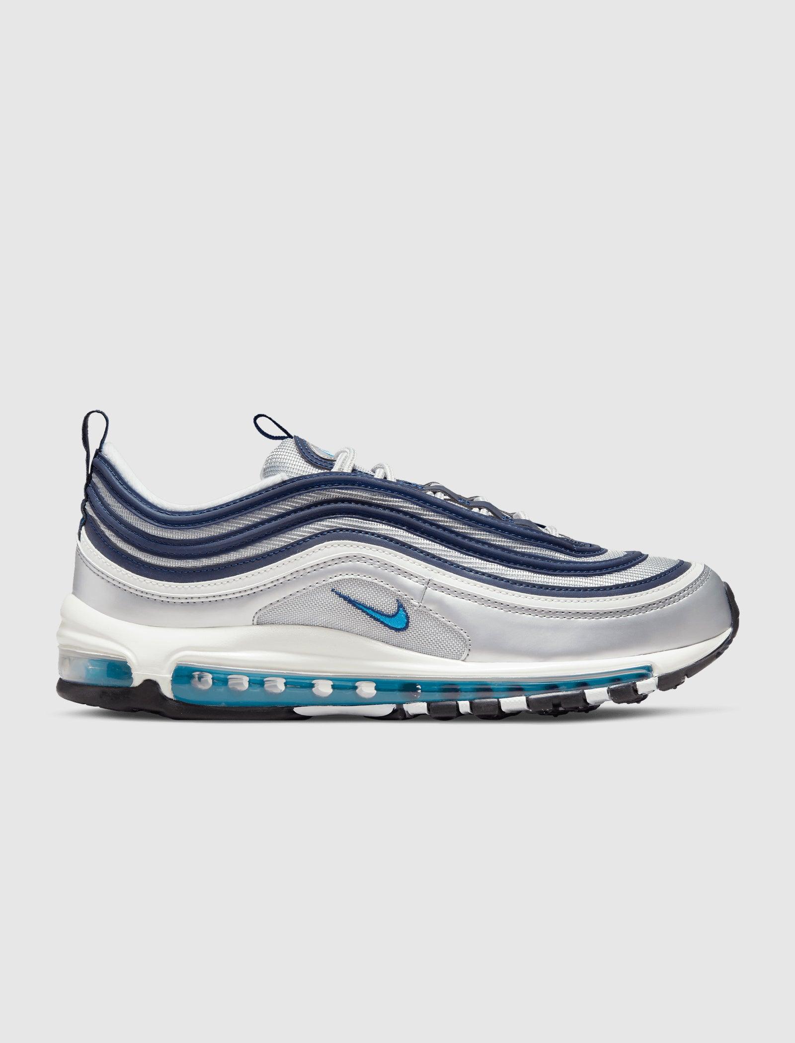 silver and blue air max 97
