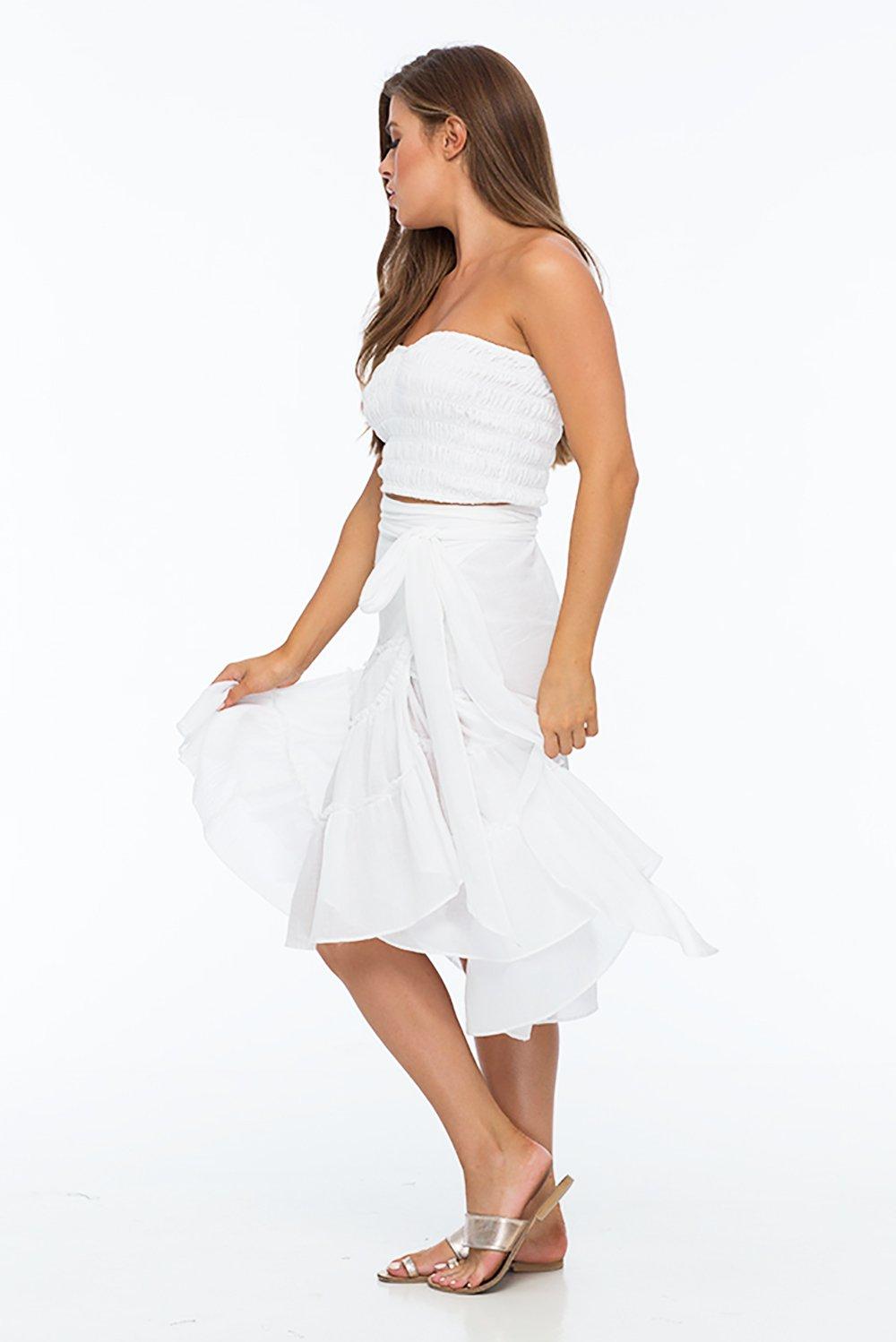 white ruffle wrap skirt