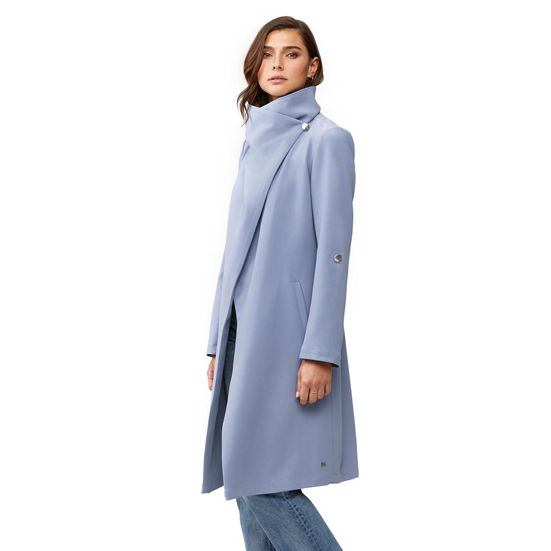 SOIA & KYO Ornella Knee-length Coat With Cascade Draped Collar In ...