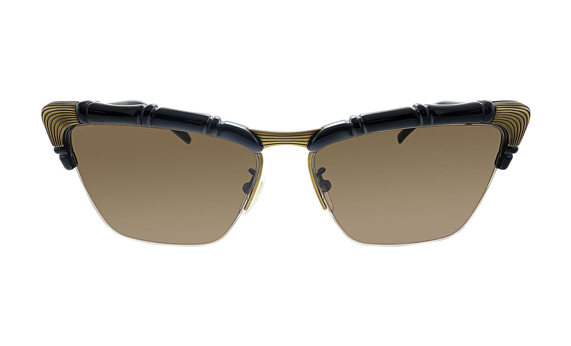 Gucci Bamboo-effect Cat-eye Sunglasses in Black Gold/Brown (Black 