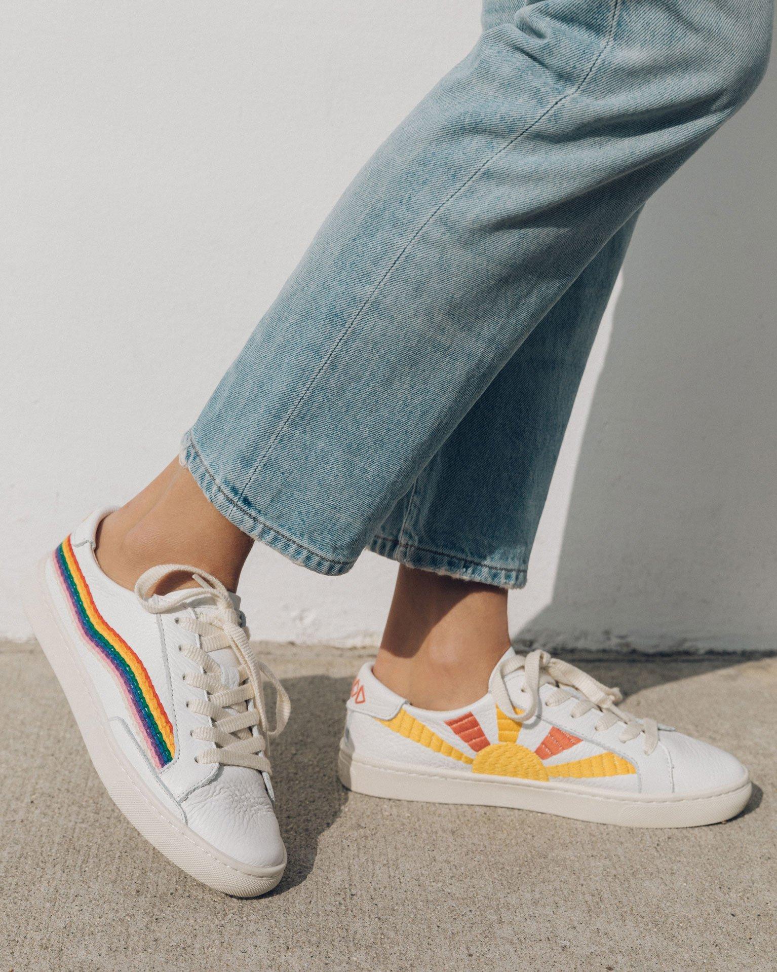 white and rainbow sneakers