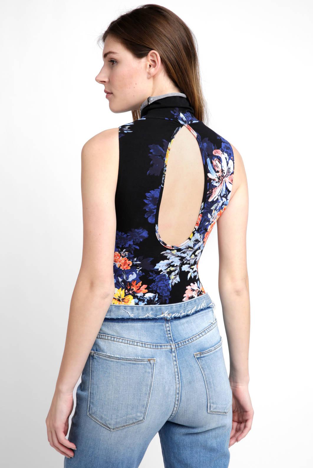 Download Free People Pixie Floral Mock Neck Bodysuit in Black - Lyst