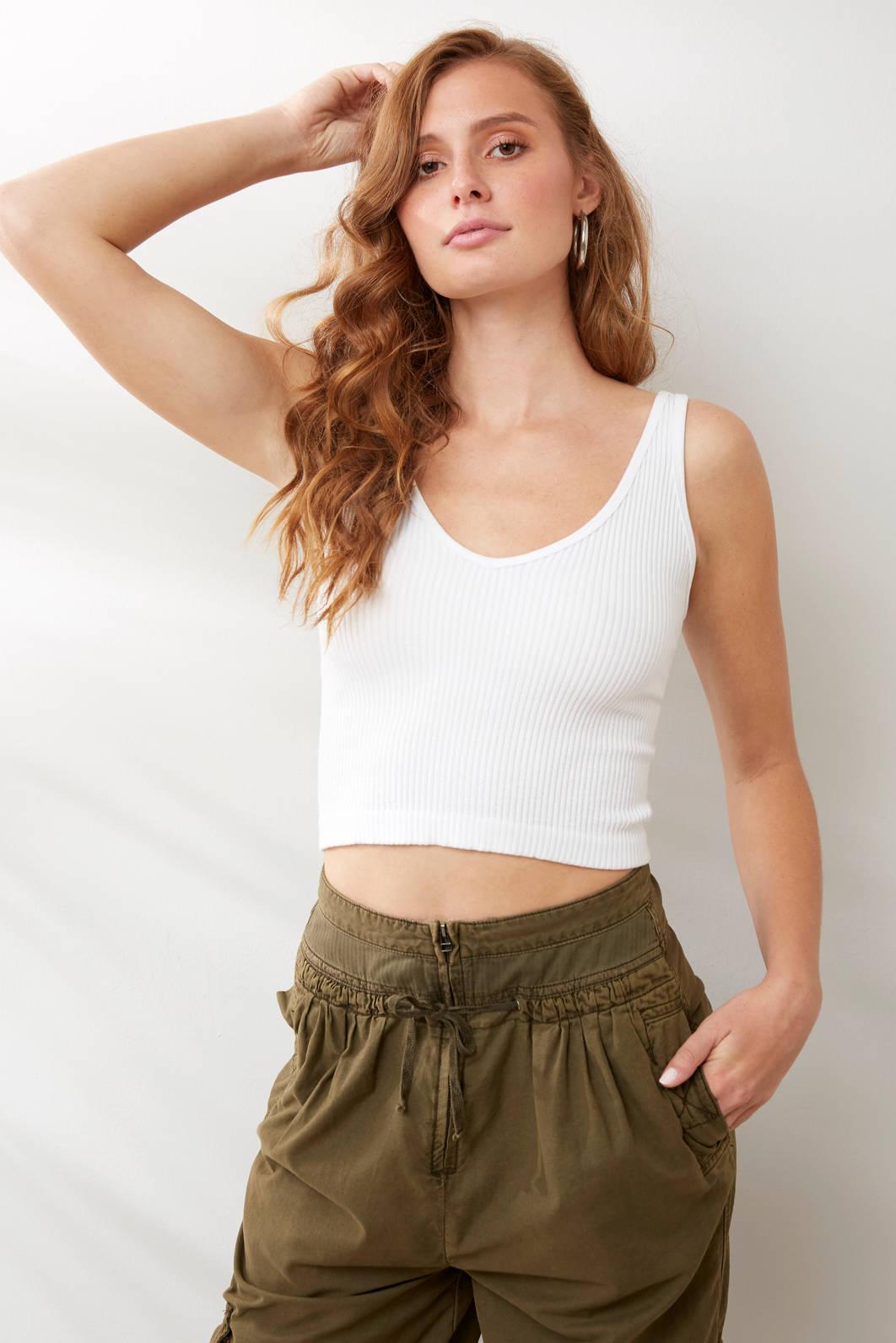 Free People Synthetic Solid Ribbed Brami Top White - Lyst