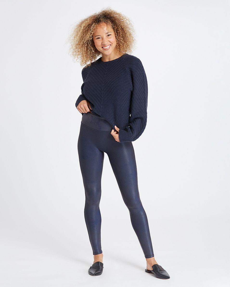 Metallic Dark Navy Legging Faux Leather– Bestyfit