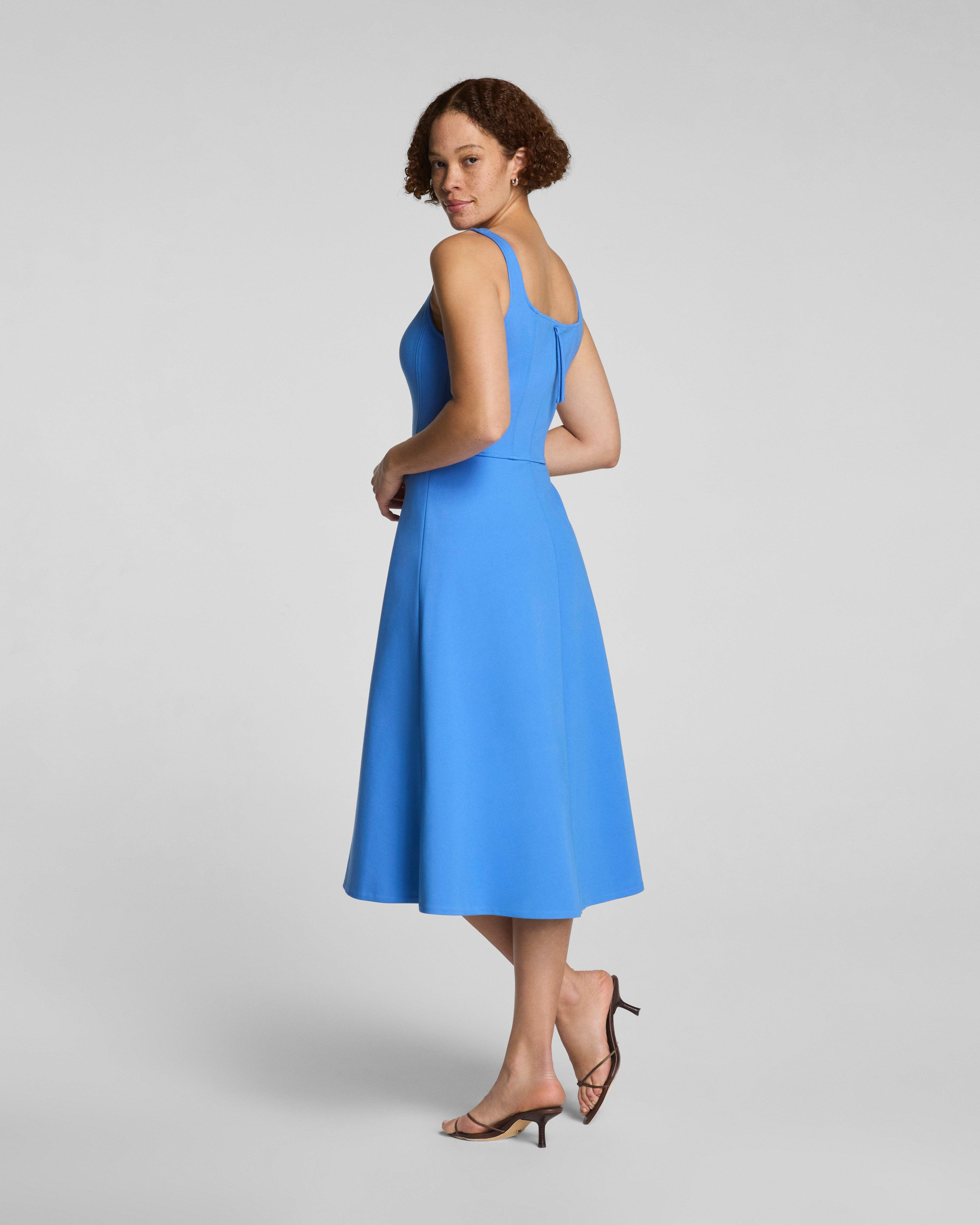 Spanx Shape Ponte Fit And Flare Midi Dress in Blue | Lyst Spanx Shape Ponte Fit And Flare Midi Dress in Blue | Lyst