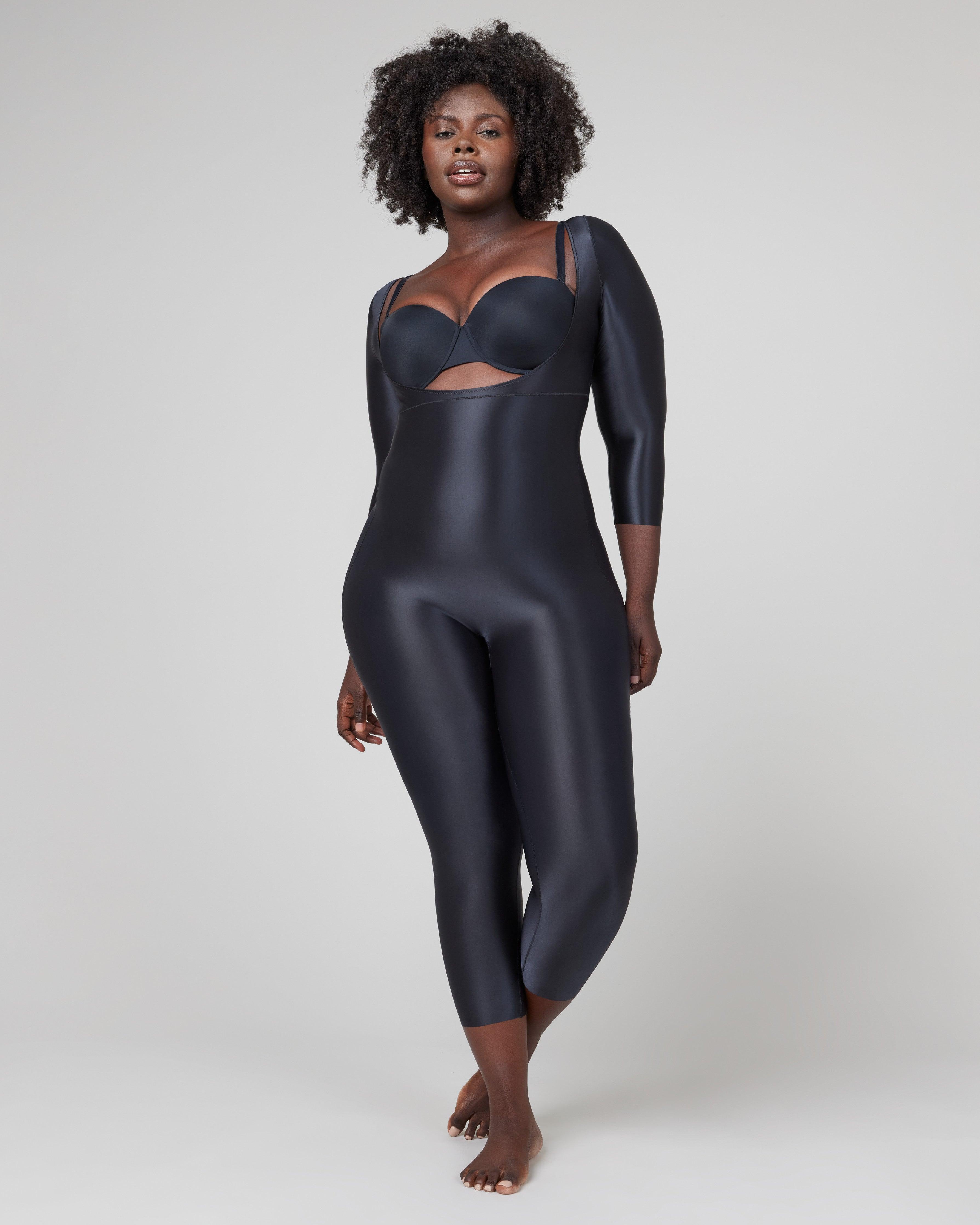 Spanx Suit Your Fancy Open-bust 3/4 Sleeve Catsuit in Black