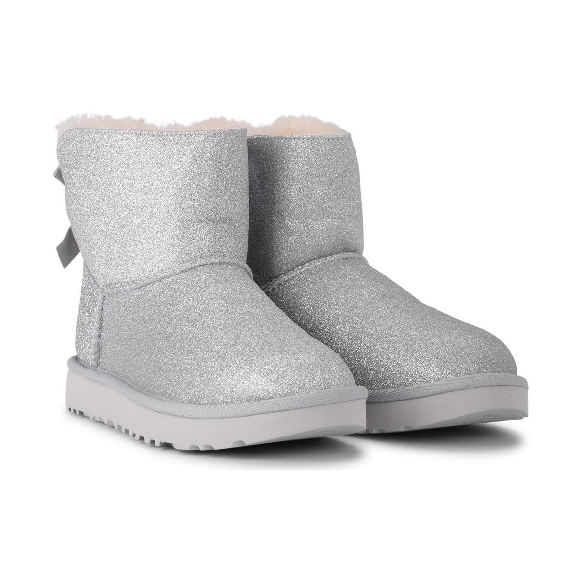 women's bailey bow round toe glitter suede & sheepskin short booties