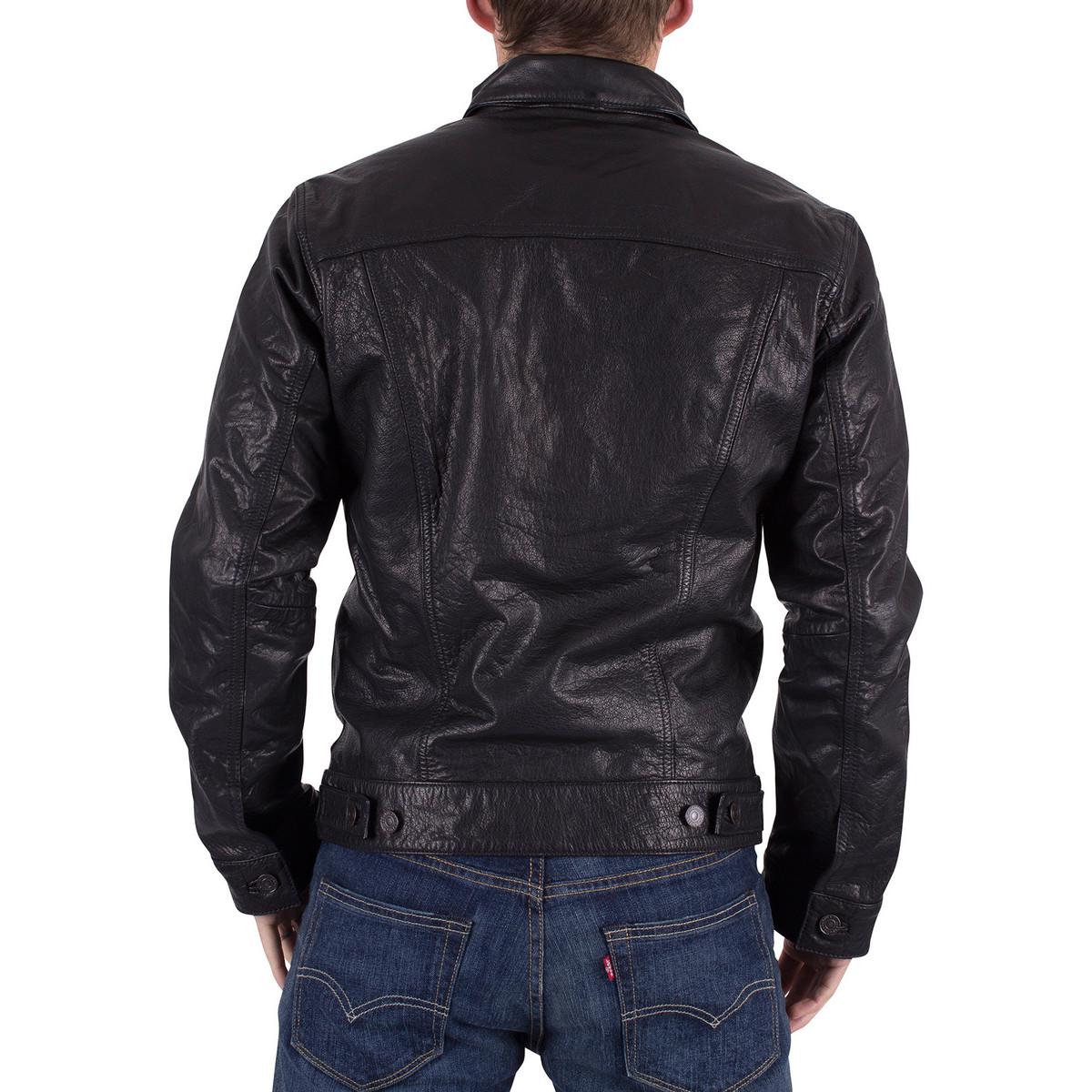Levi's Levis Men's Buffalo Leather Trucker Jacket, Black Men's Jacket In  Black for Men - Lyst