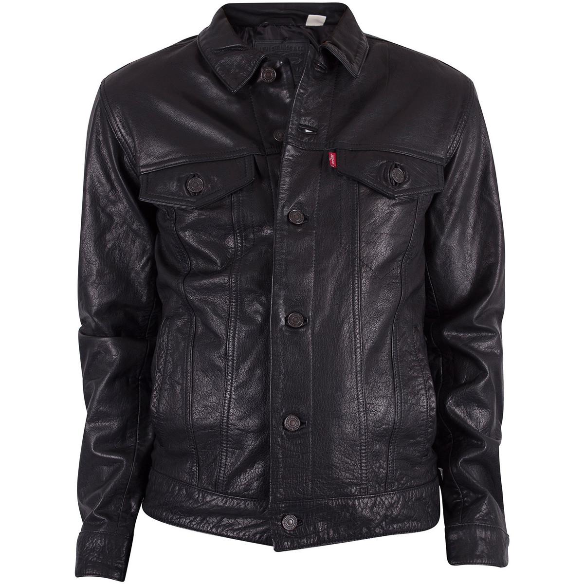 levi's black leather trucker jacket