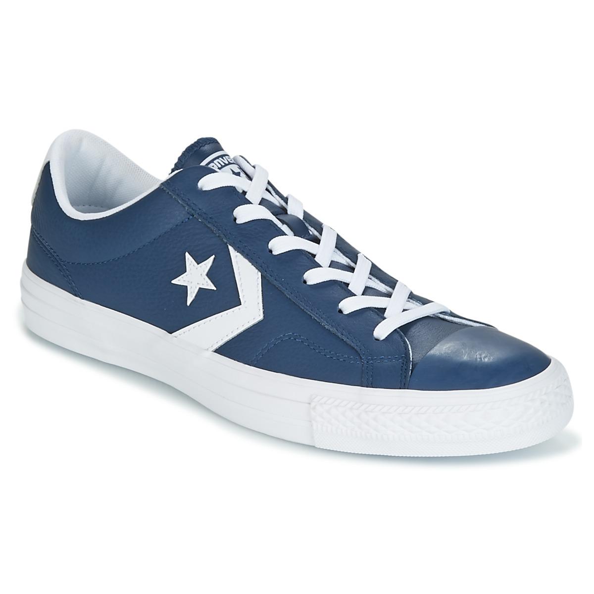 converse blue leather shoes