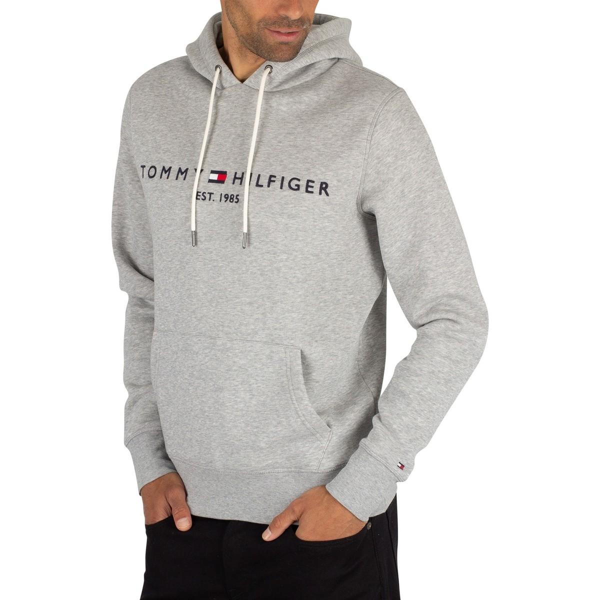 Tommy Hilfiger Men's Logo Pullover Hoodie, Grey Men's Sweatshirt In ...