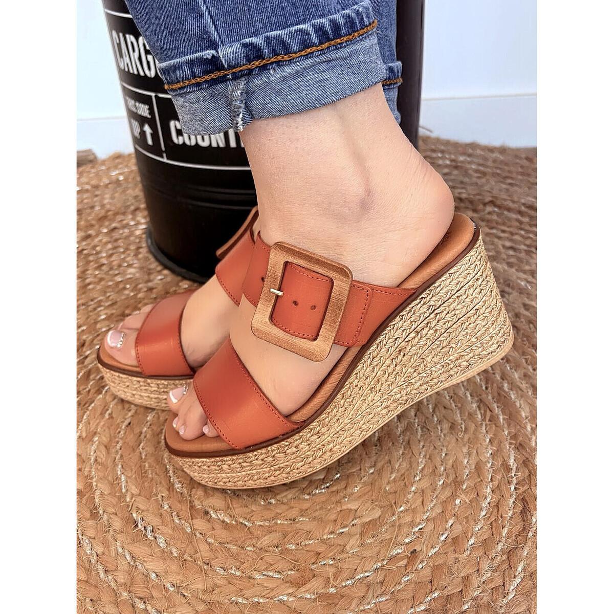 Sandales Compensées à Lanières STEPHAN Orange Vernis - Taille 36