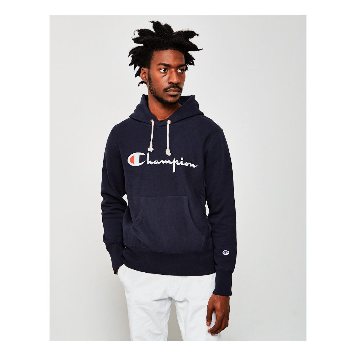 Champion Reverse Weave Script Logo Hoodie Navy Men's ...