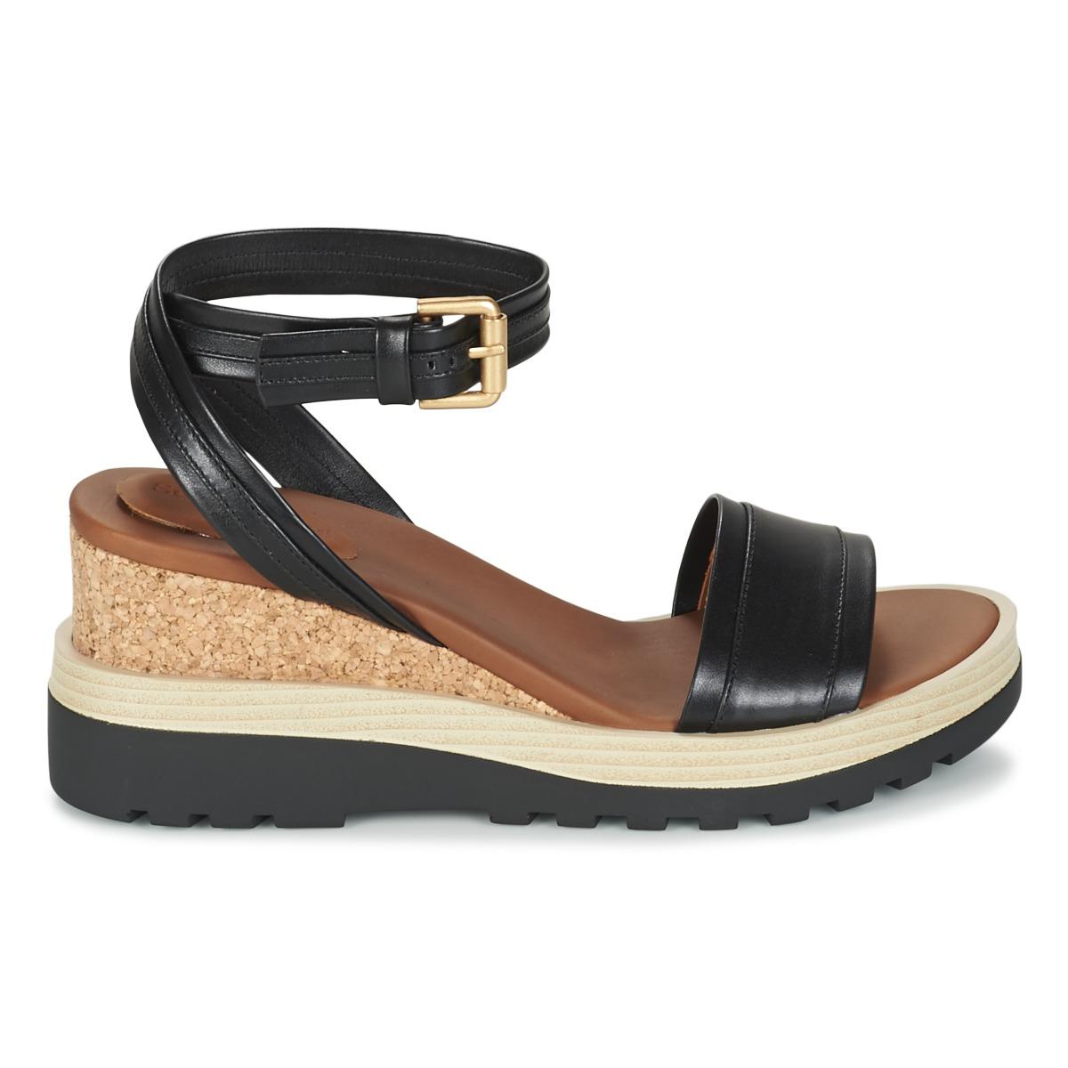 See By Chloé Leather Ankle Strap Wedge Sandals in Black Lyst