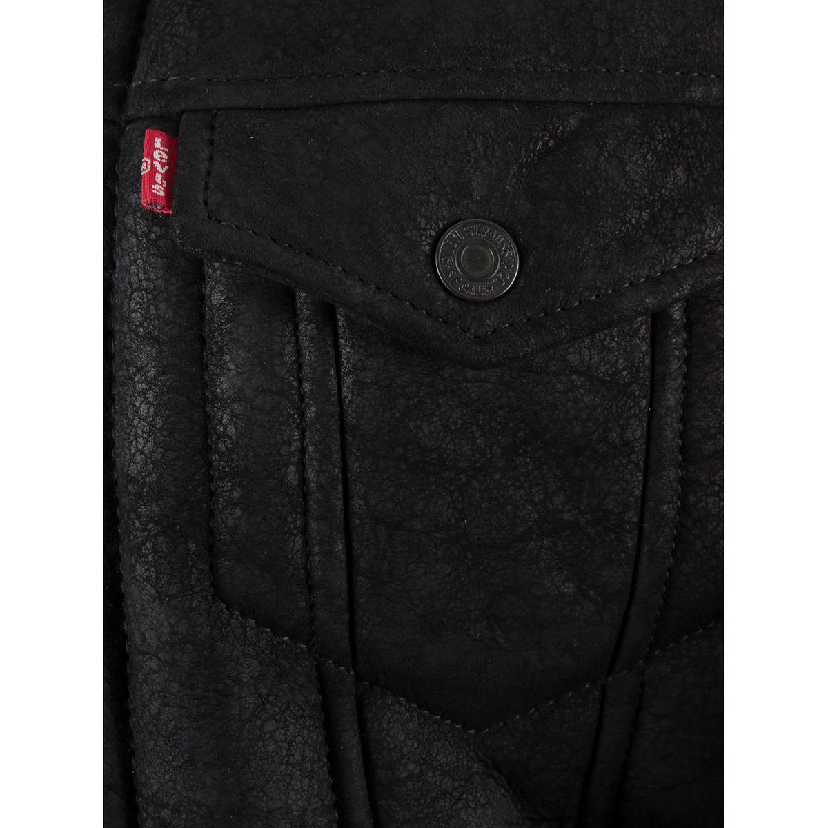 levis shearling trucker black leather