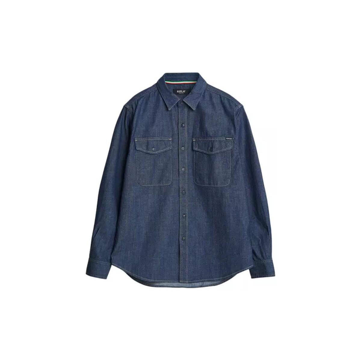 Chemise Homme Replay En Velours Bleu - Taille L, Vintage, Occasion Très Bon état