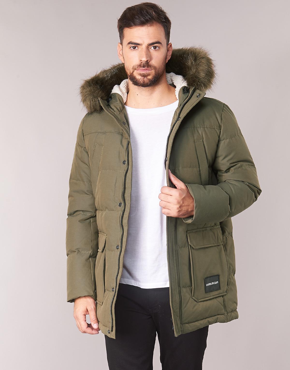 Calvin Klein Canvas Quilted Down Parka Jacket in Green for Men - Lyst