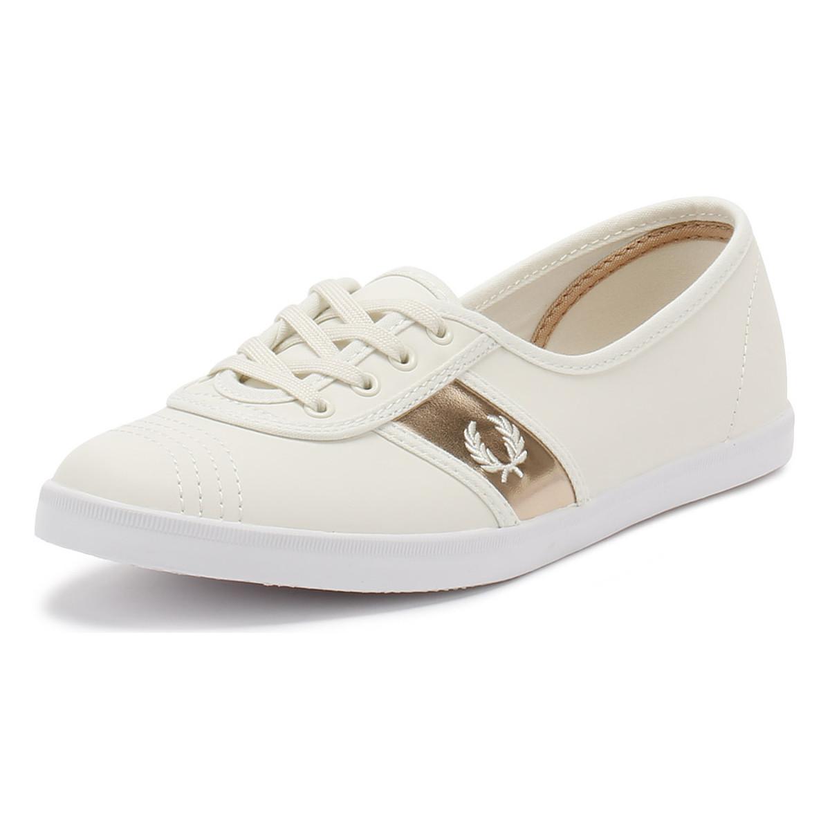 Fred Perry Womens Porcelain Beige Aubrey Leather Trainers