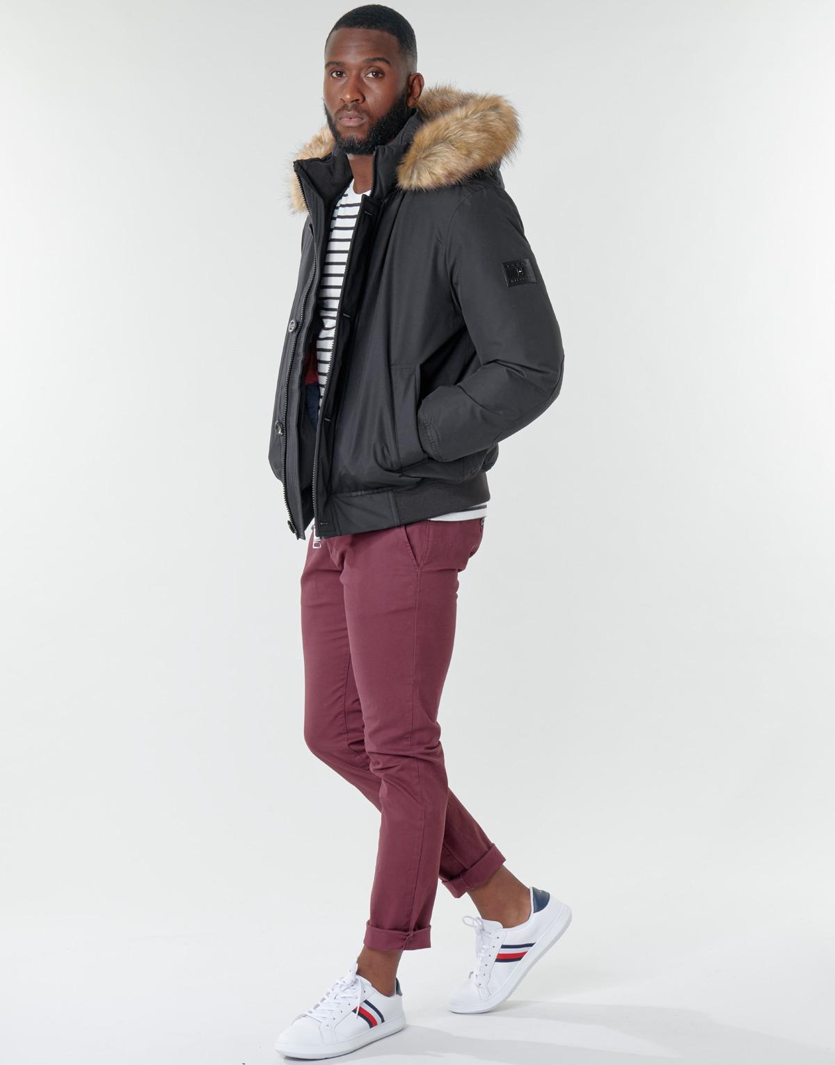 tommy hilfiger down bomber jacket with faux fur hood