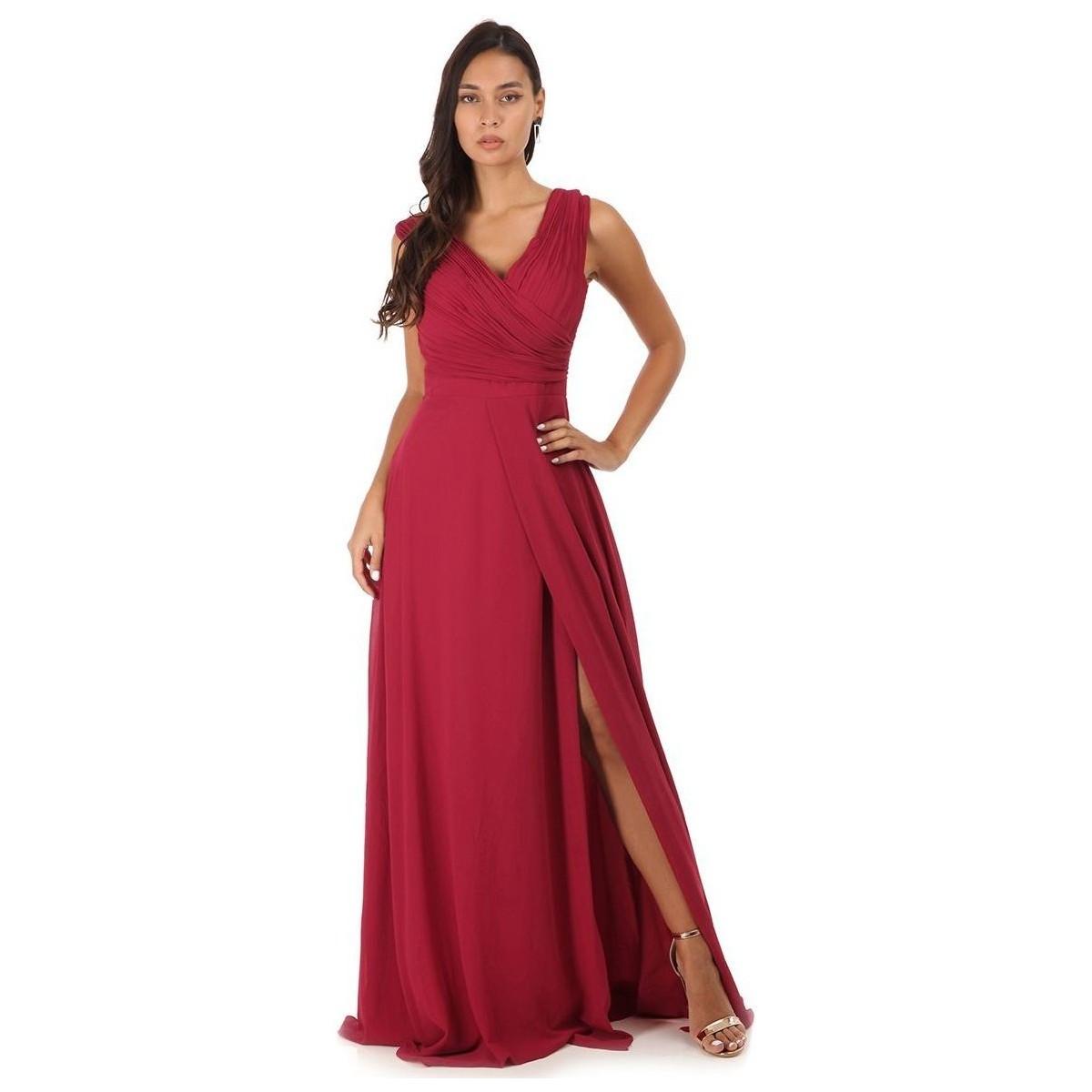 Robe Robe longue drapée bordeaux avec fente La Modeuse en coloris Rouge |  Lyst