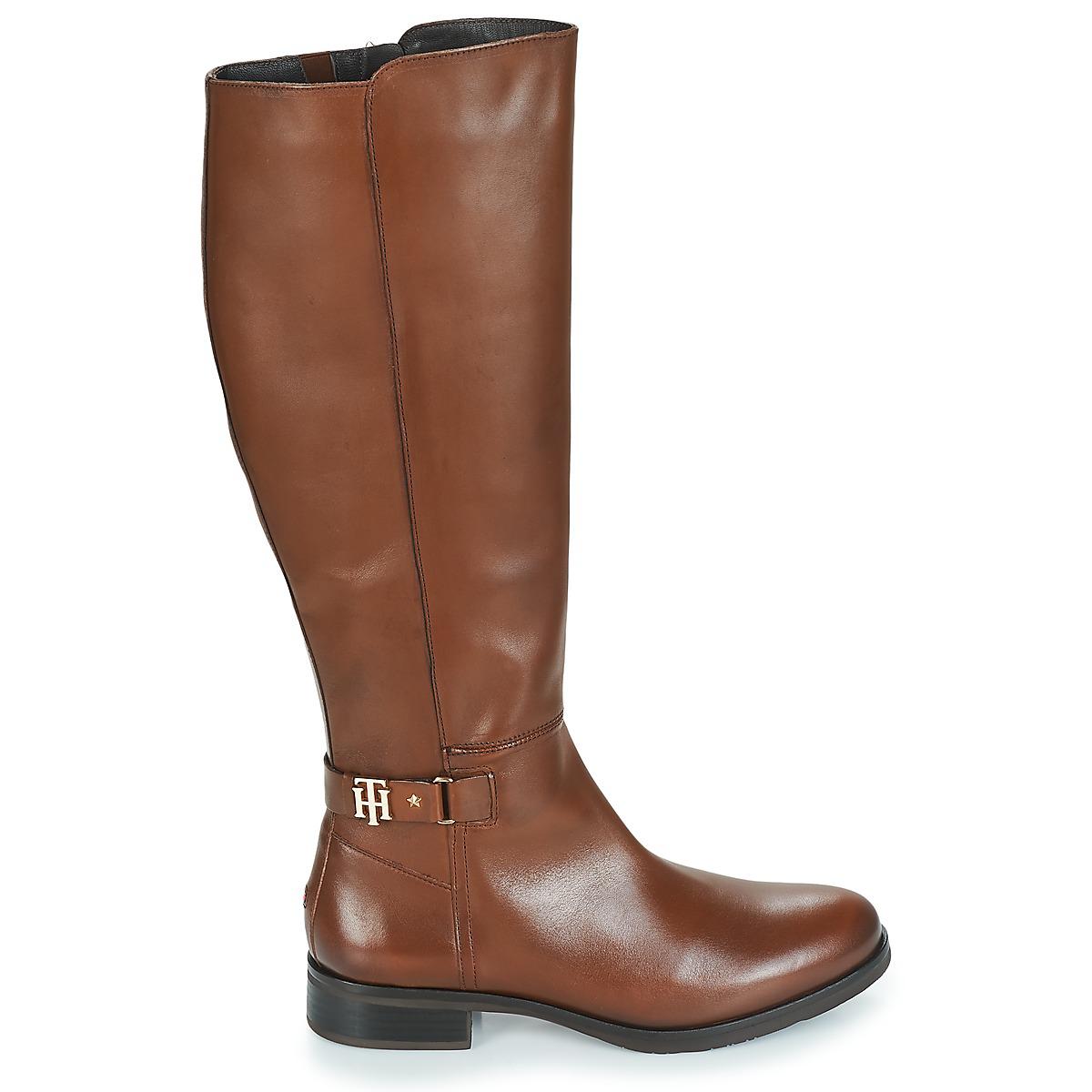 tommy hilfiger monogram buckle stretch boots