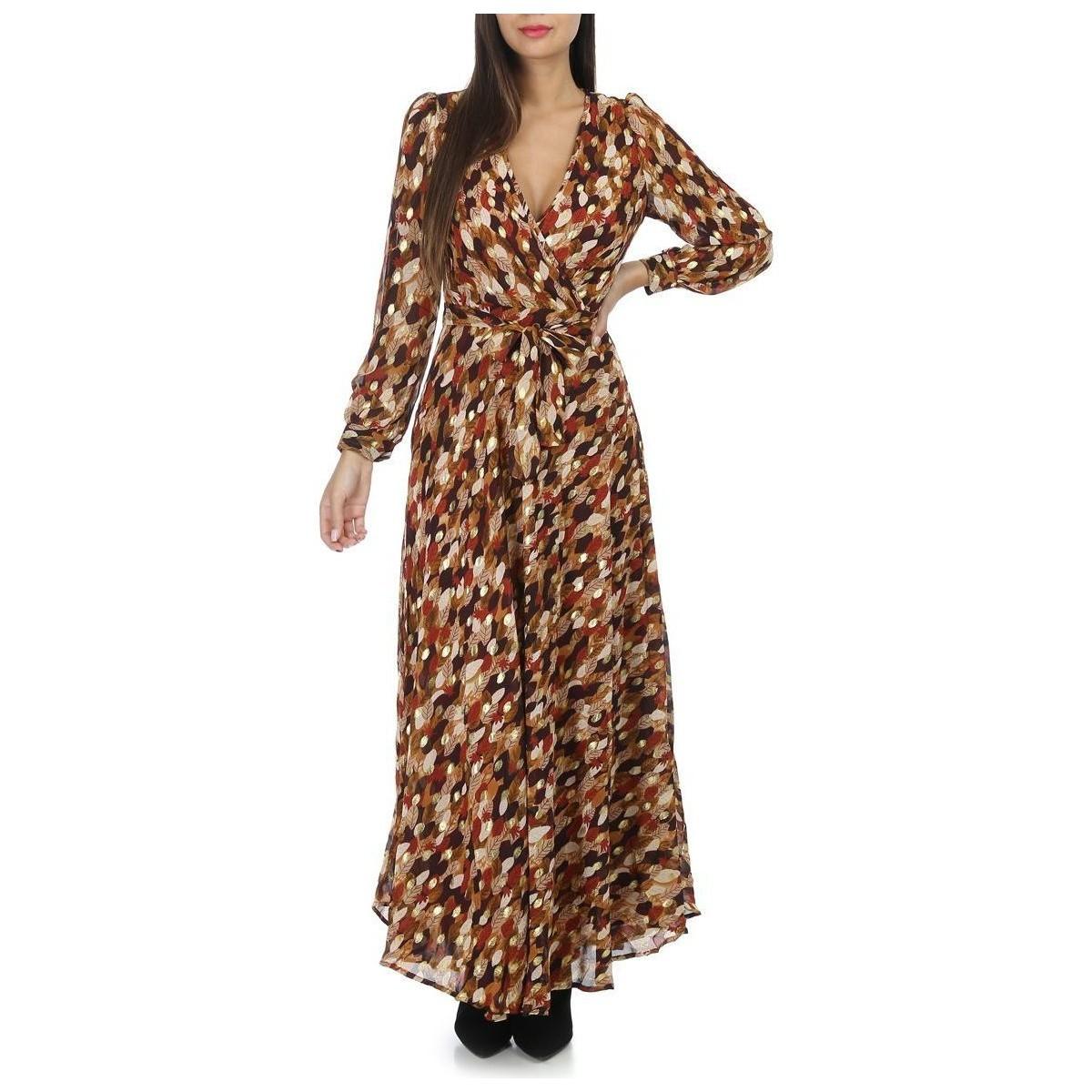Robe Robe longue marron à imprimé feuilles et tâches dorées La Modeuse en  coloris Marron | Lyst