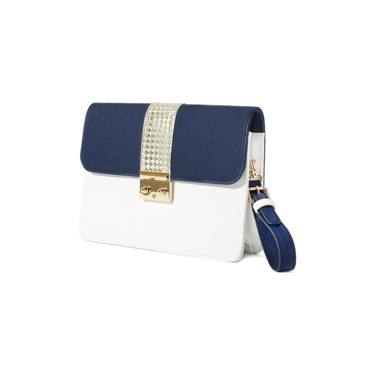 navy & white clutch bag